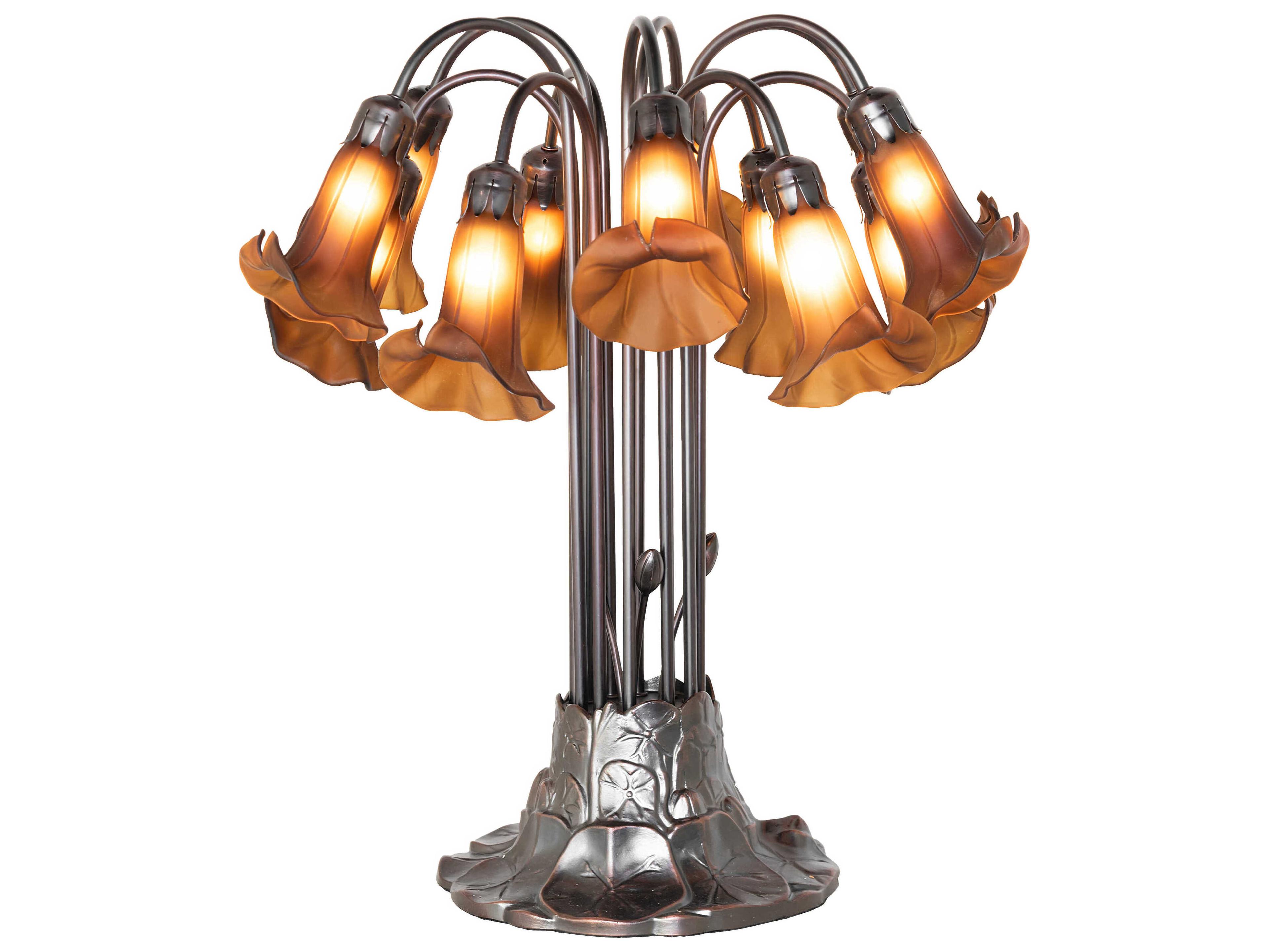 Meyda Tiffany Pond Lily Dark Amber Glass Table Lamp