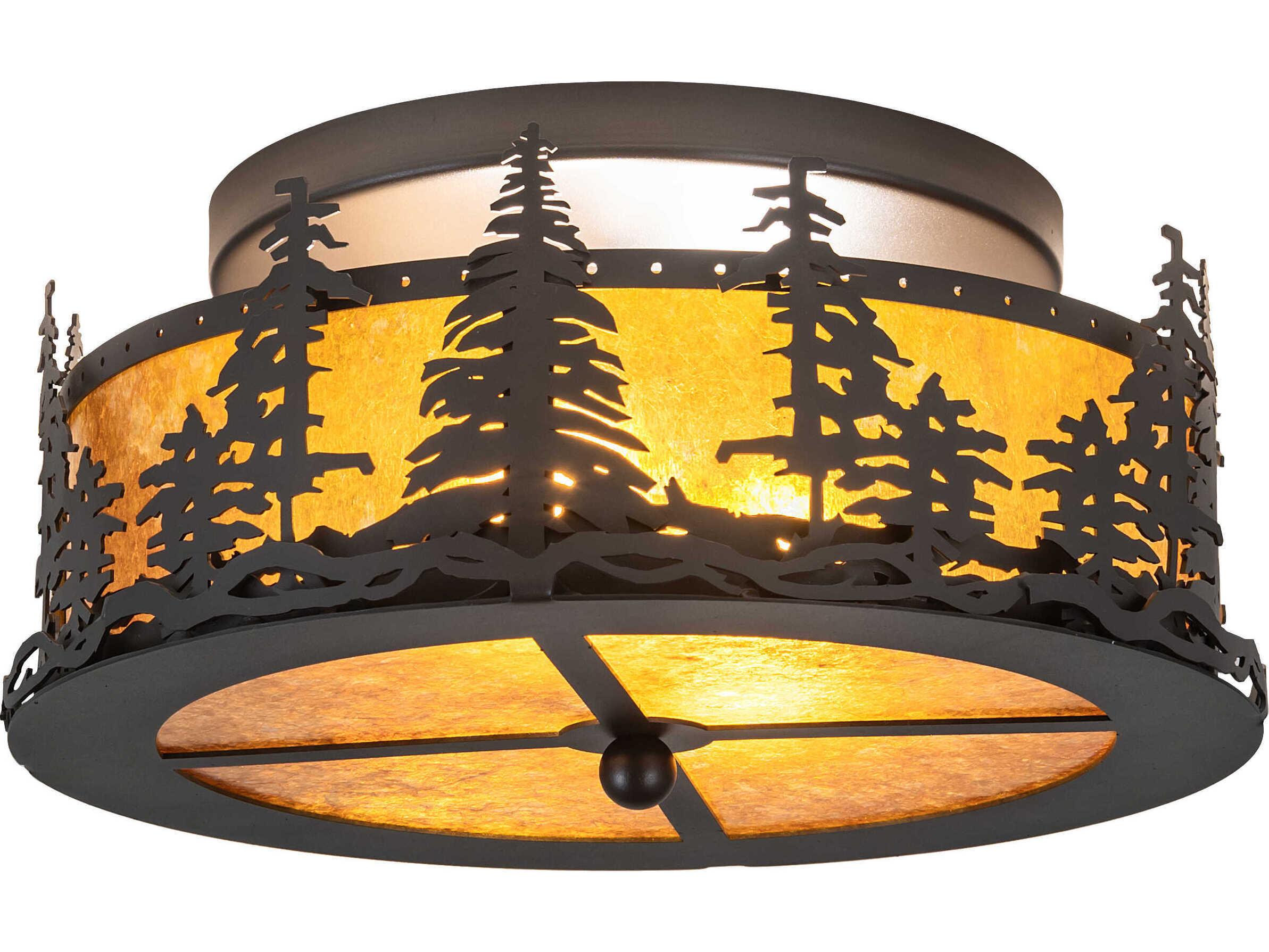 Meyda Tall Pines 2-Light Wrought Iron Gray Flush Mount