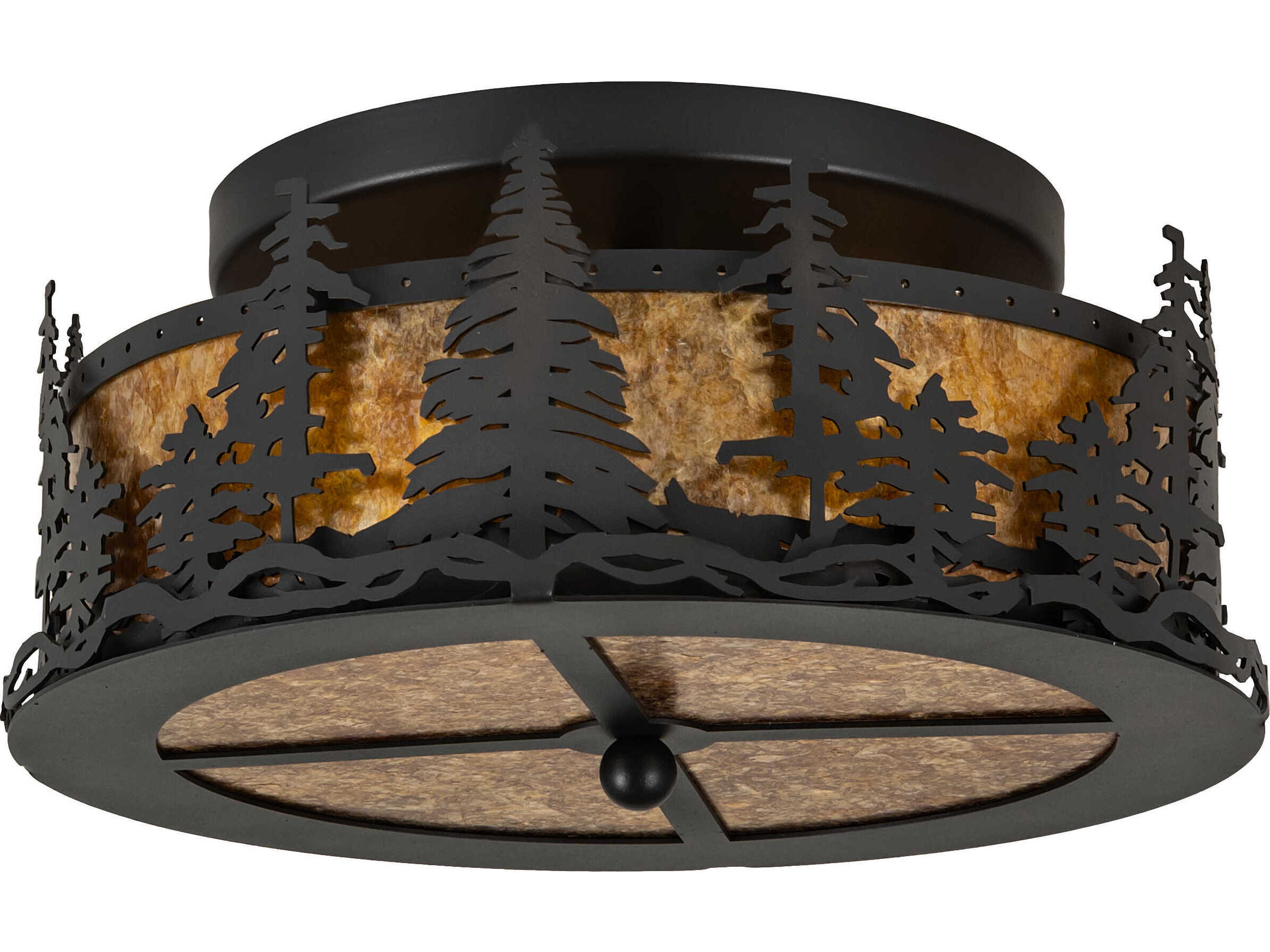 Meyda Tall Pines 2-Light Wrought Iron Gray Flush Mount