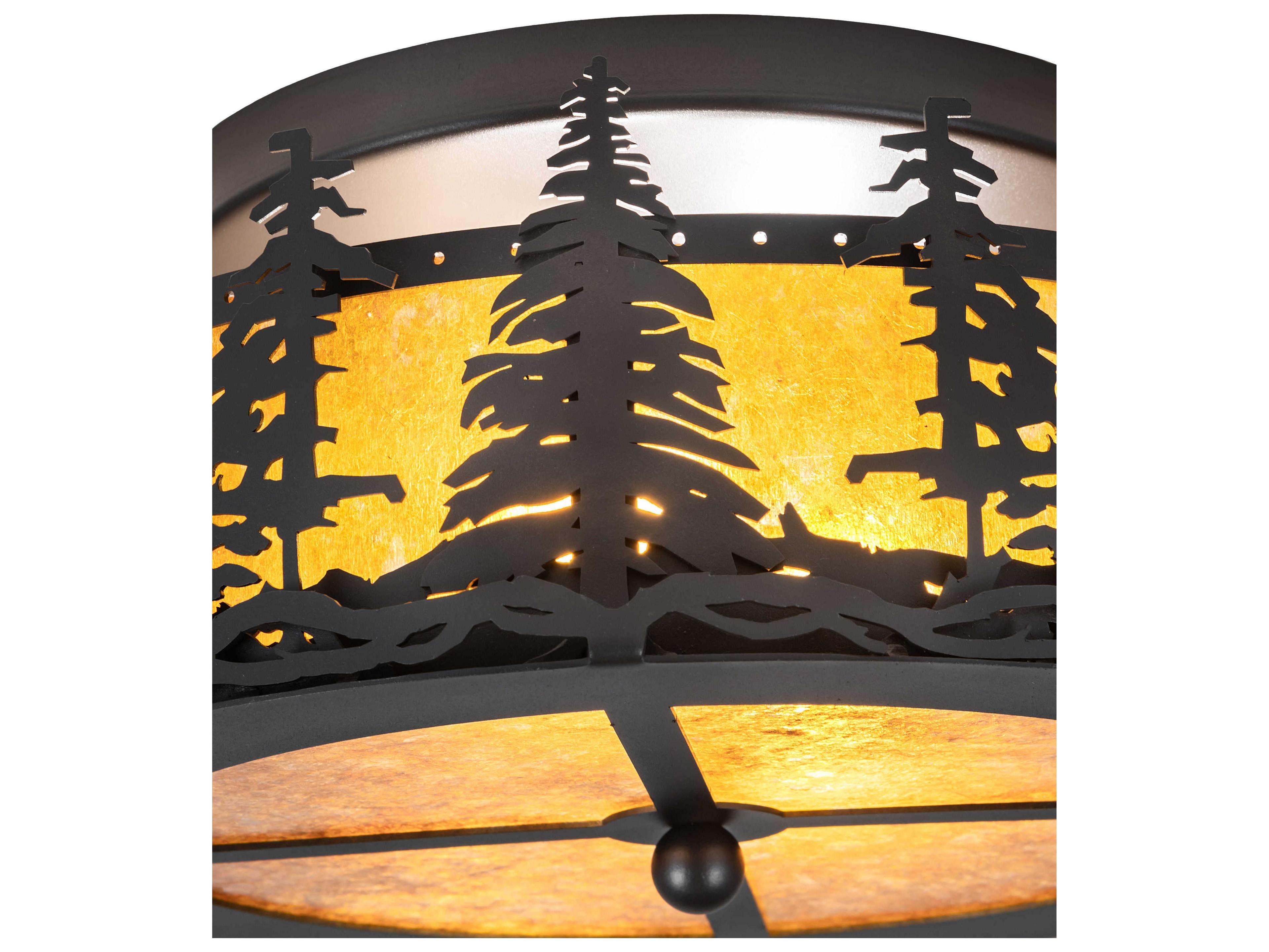 Meyda Tall Pines 2-Light Wrought Iron Gray Flush Mount