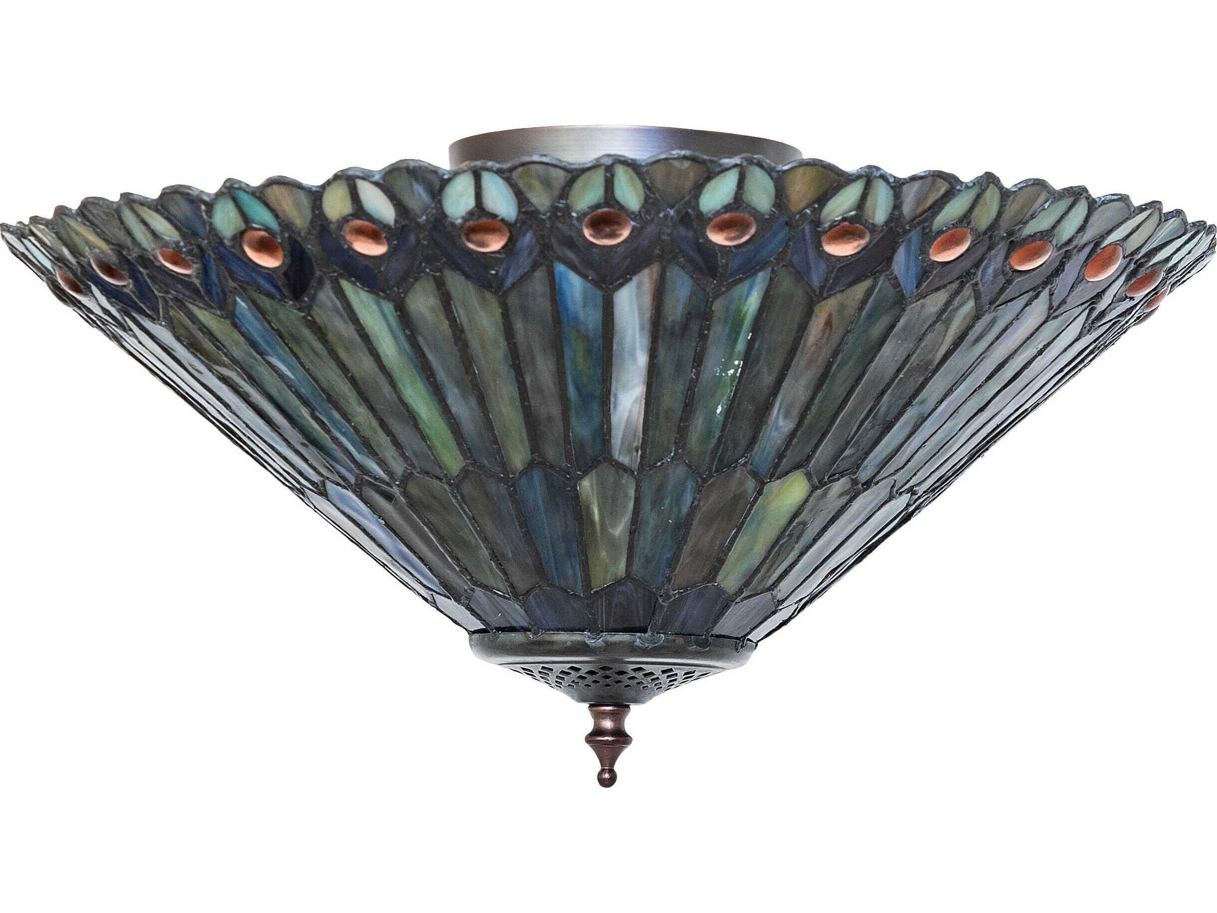Meyda Tiffany Jeweled Peacock 3-Light Jade Purple / Purple Blue / Sky Blue Flush Mount
