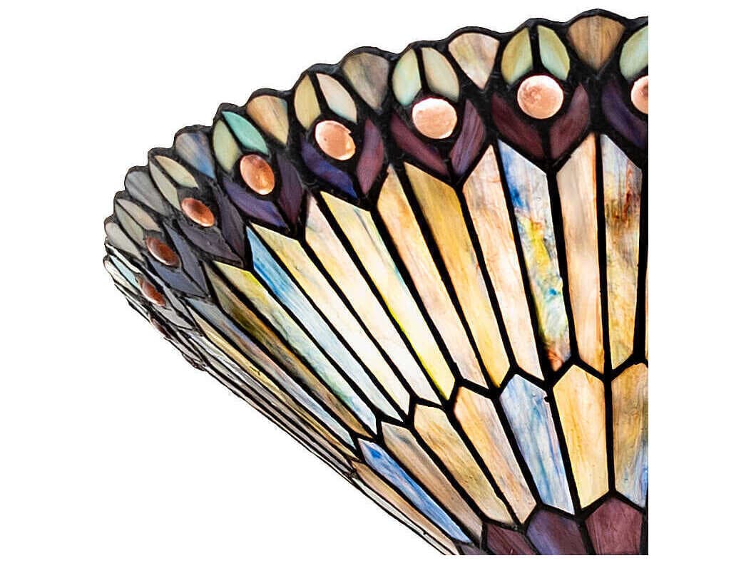 Meyda Tiffany Jeweled Peacock 3-Light Jade Purple / Purple Blue / Sky Blue Flush Mount