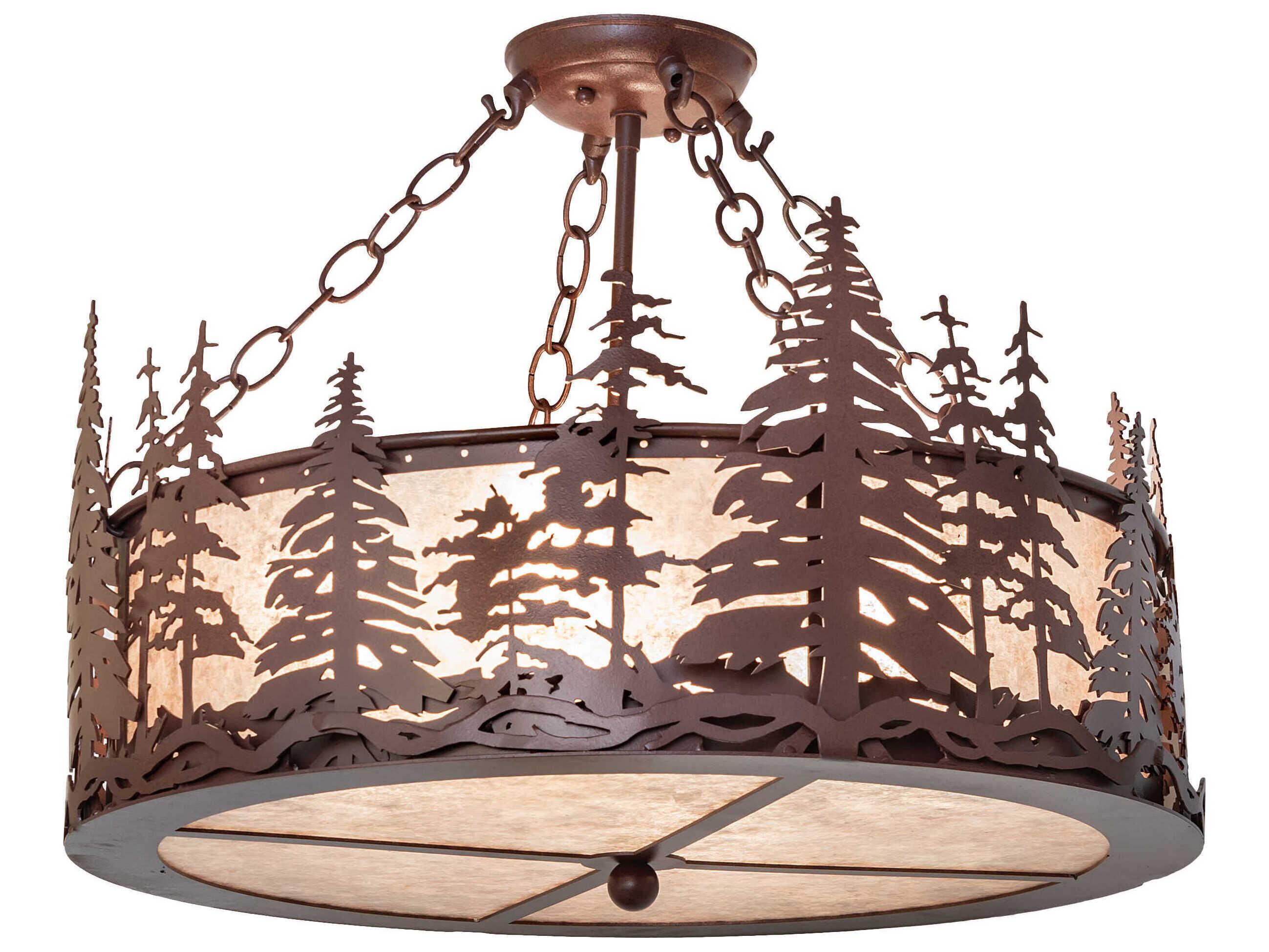 Meyda Tall Pines 4-Light Rust Brown Drum Semi Flush Mount
