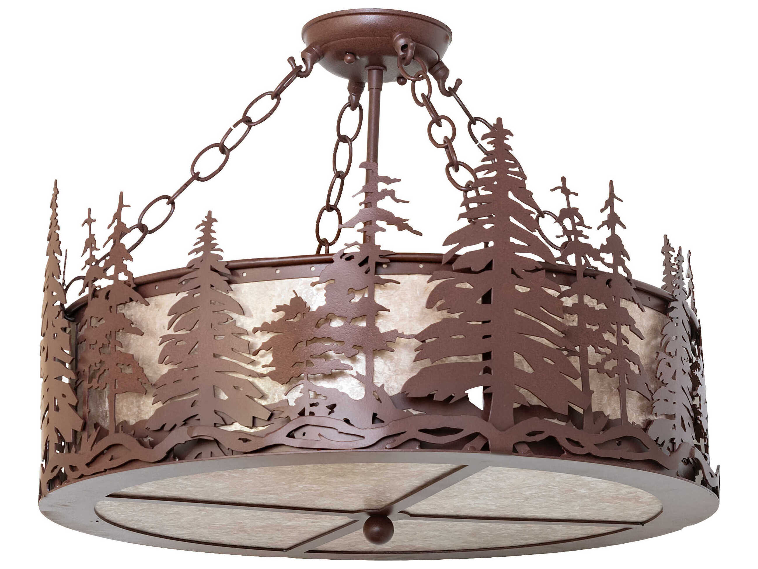 Meyda Tall Pines 4-Light Rust Brown Drum Semi Flush Mount