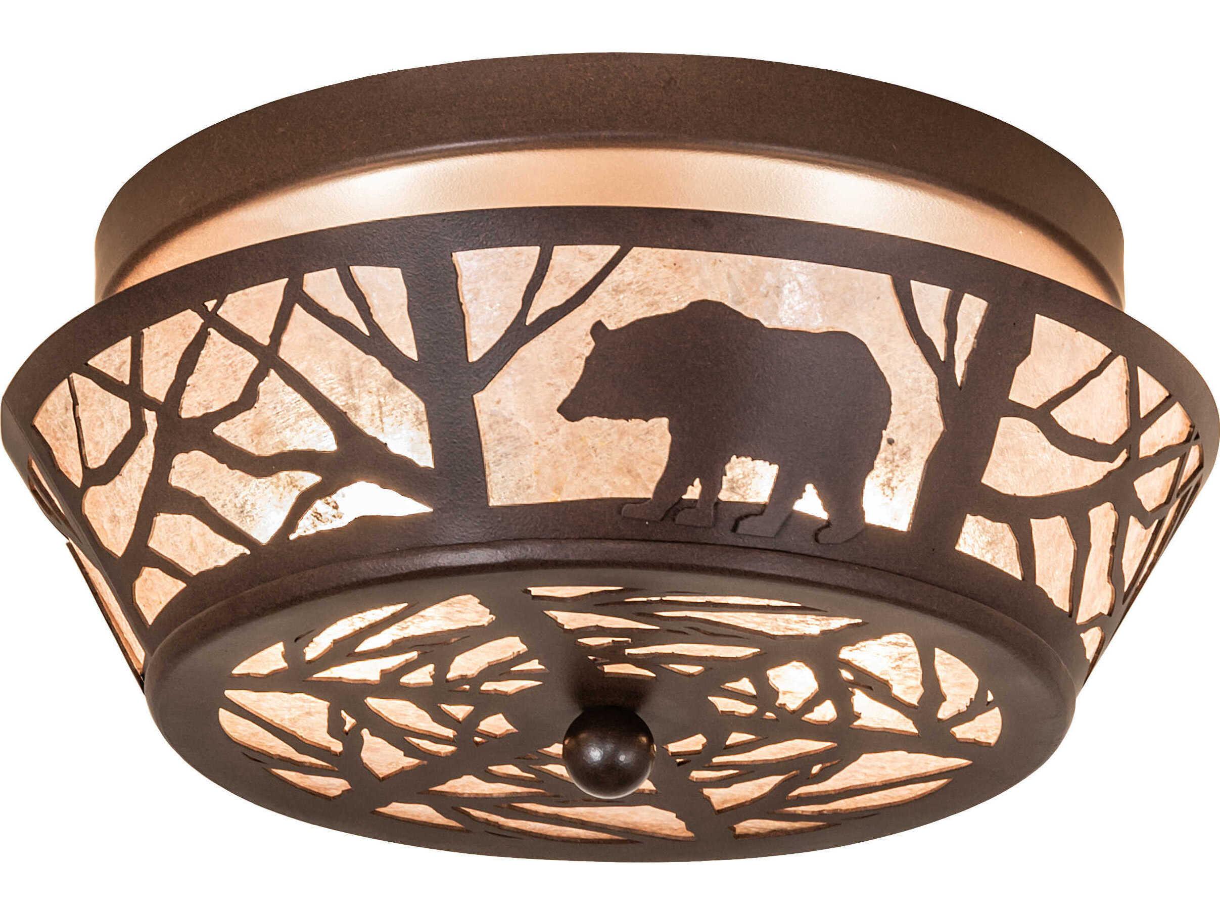 Meyda Bear On The Loose 2-Light Cafe Noir Brown Round Flush Mount