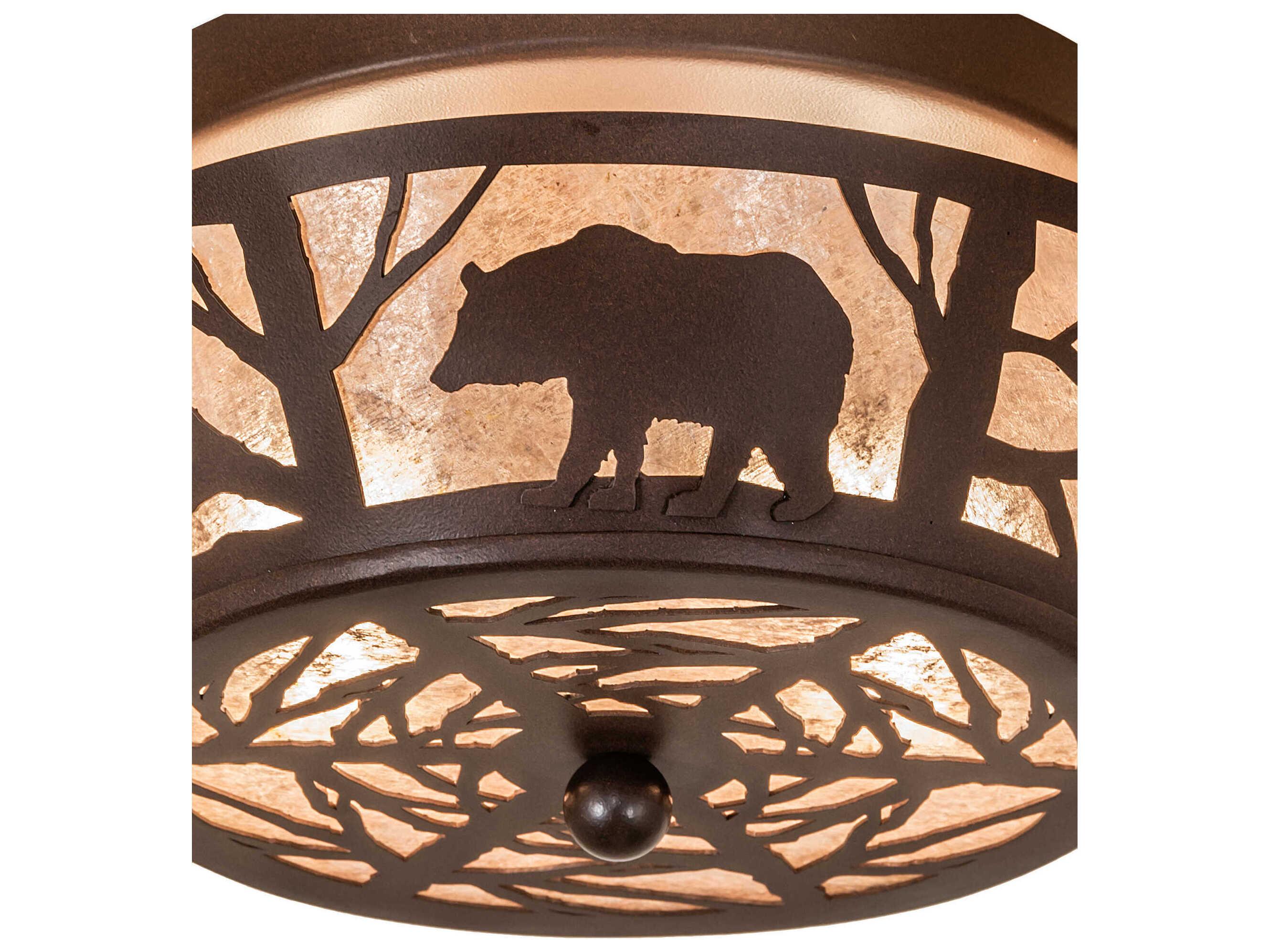 Meyda Bear On The Loose 2-Light Cafe Noir Brown Round Flush Mount