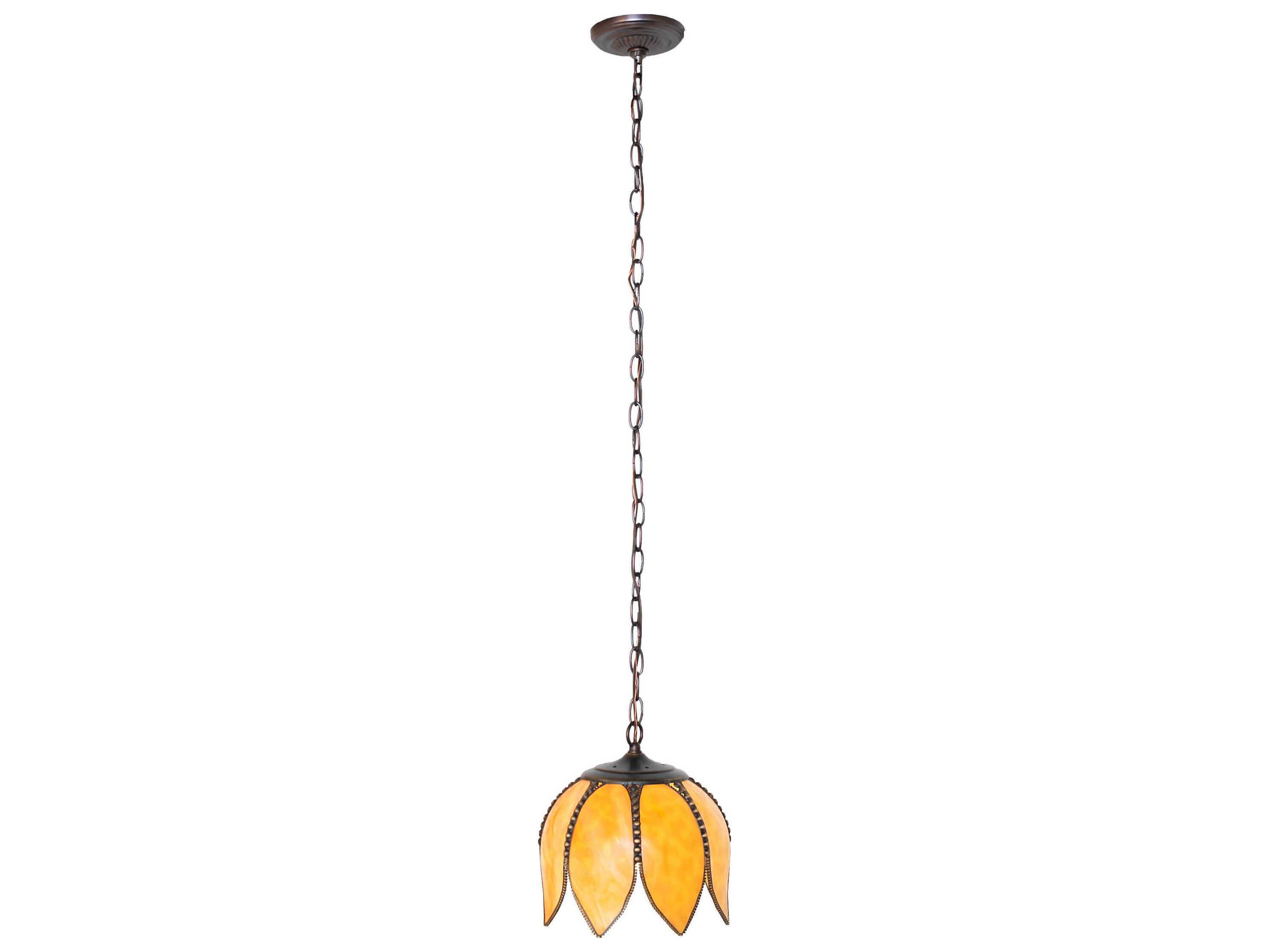 Meyda Tulip 1-Light Craftsman Brown Brass Orange Traditional Mini Pendant