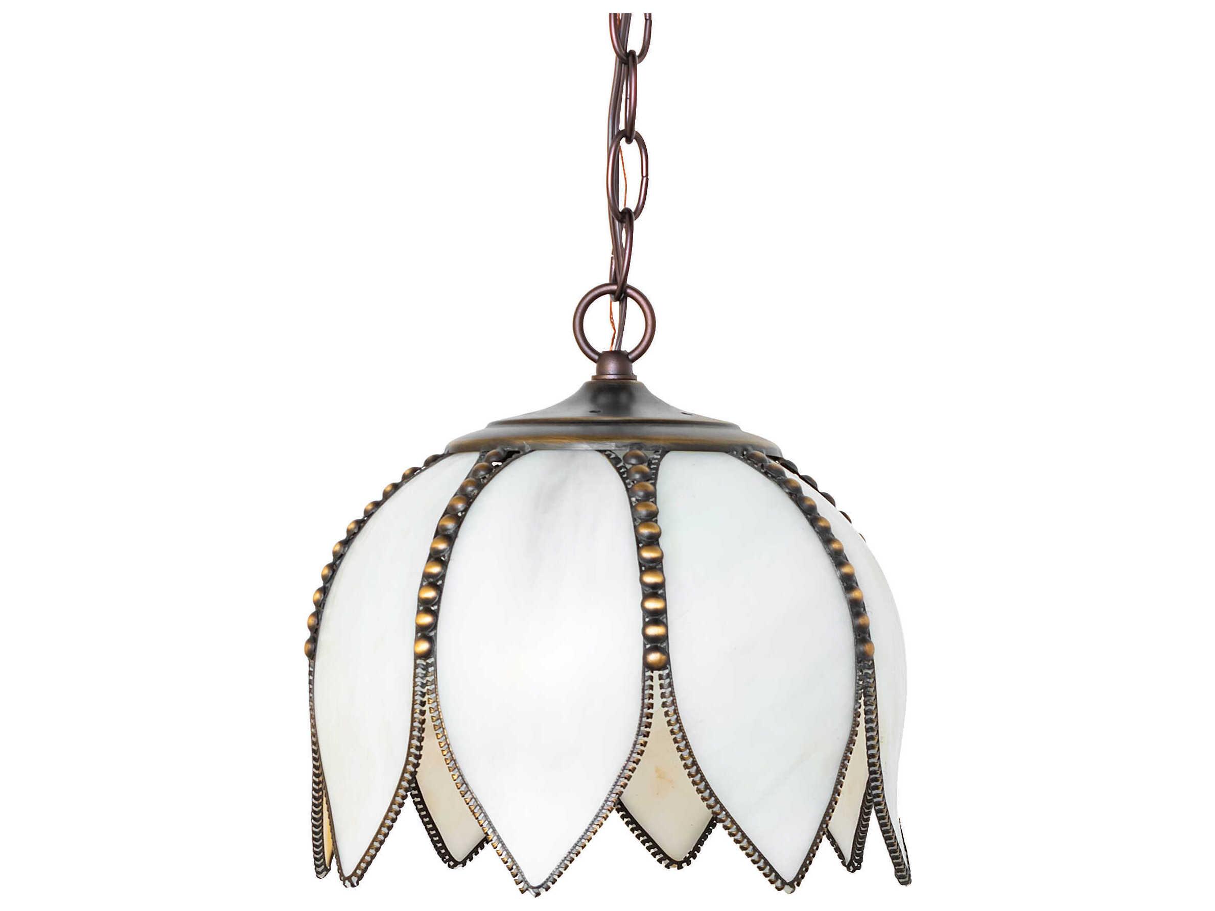 Meyda Tulip 1-Light Craftsman Brown Brass White Traditional Mini Pendant