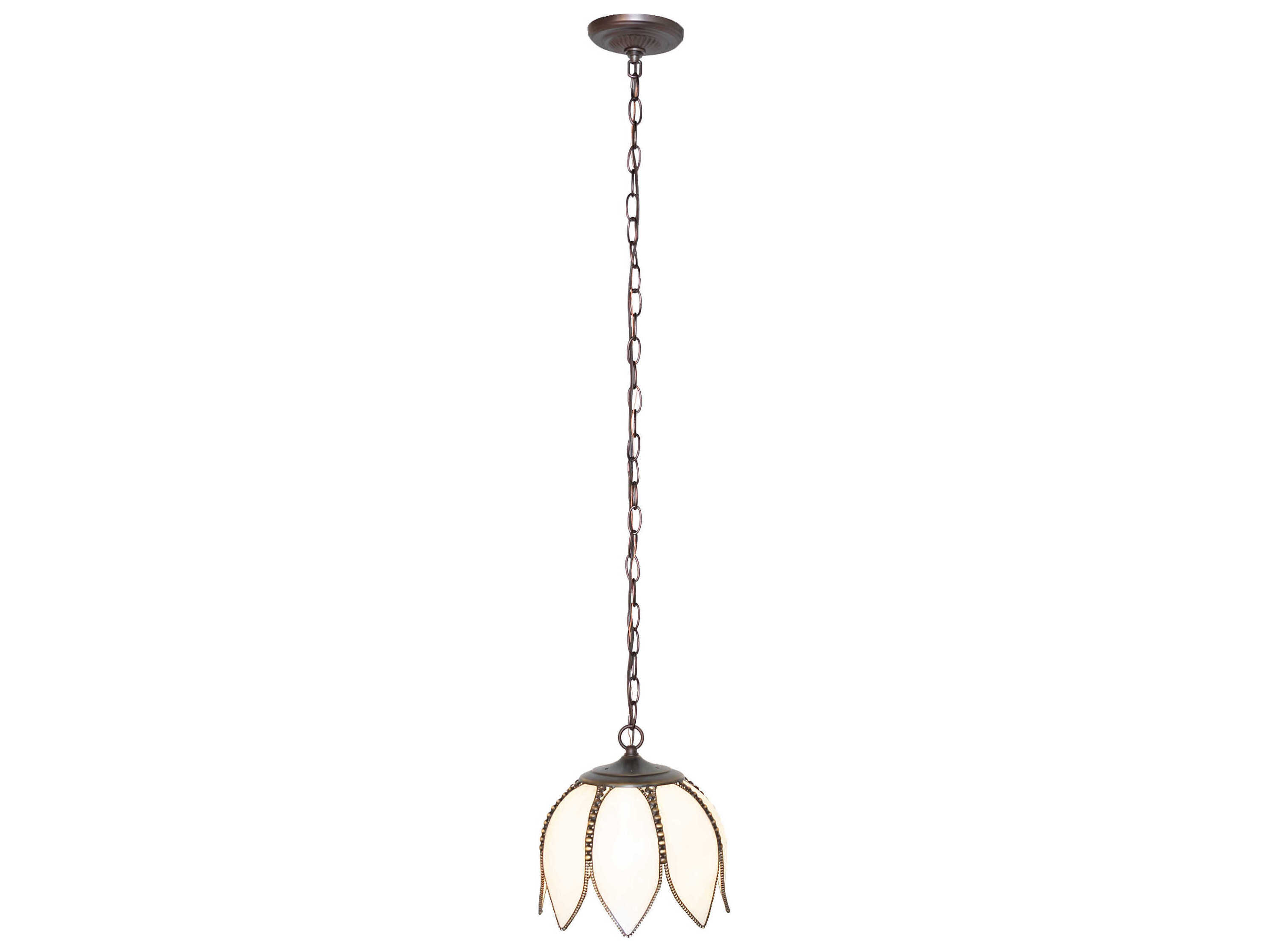 Meyda Tulip 1-Light Craftsman Brown Brass White Traditional Mini Pendant