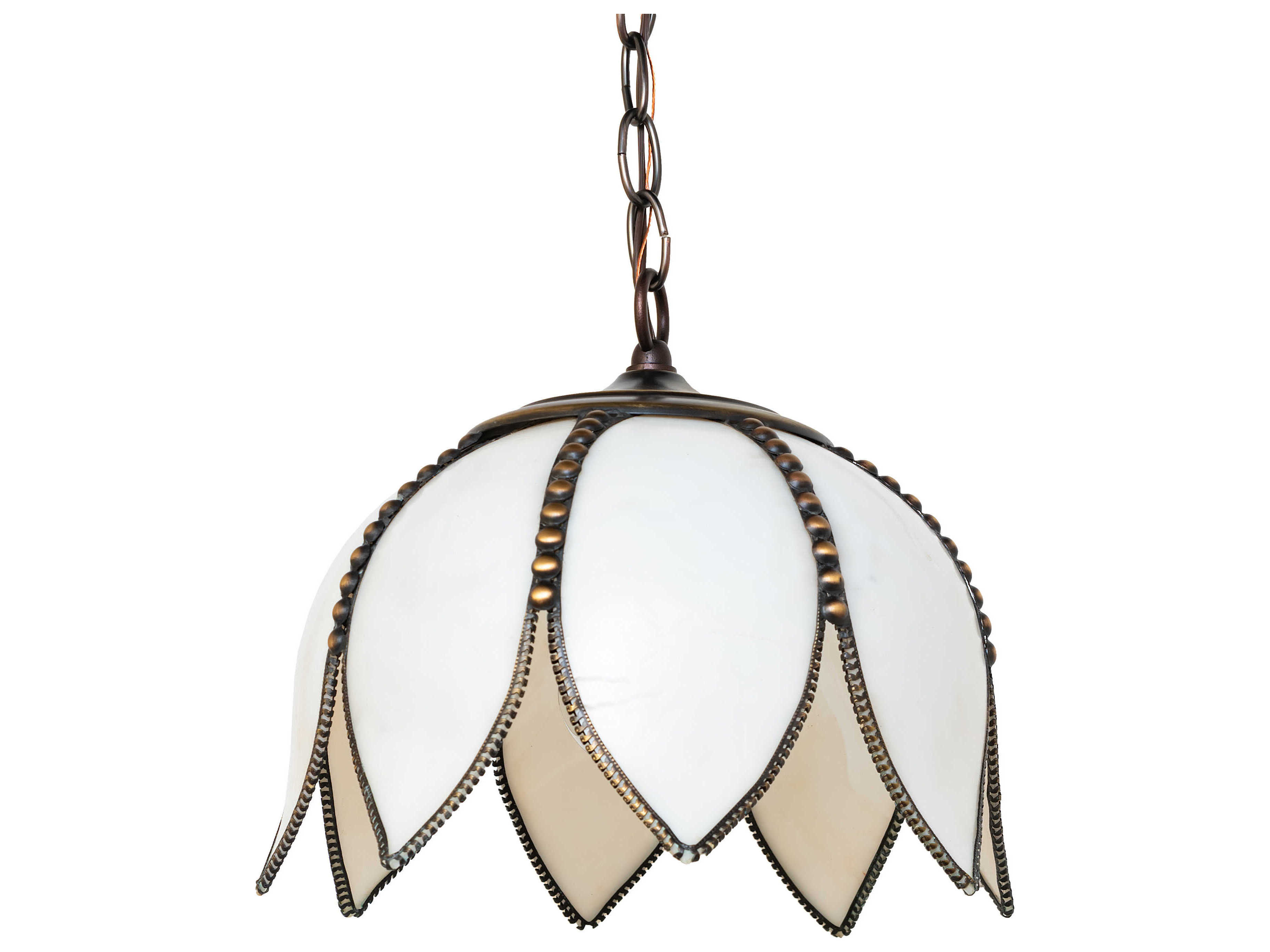 Meyda Tulip 1-Light Craftsman Brown Brass White Traditional Mini Pendant