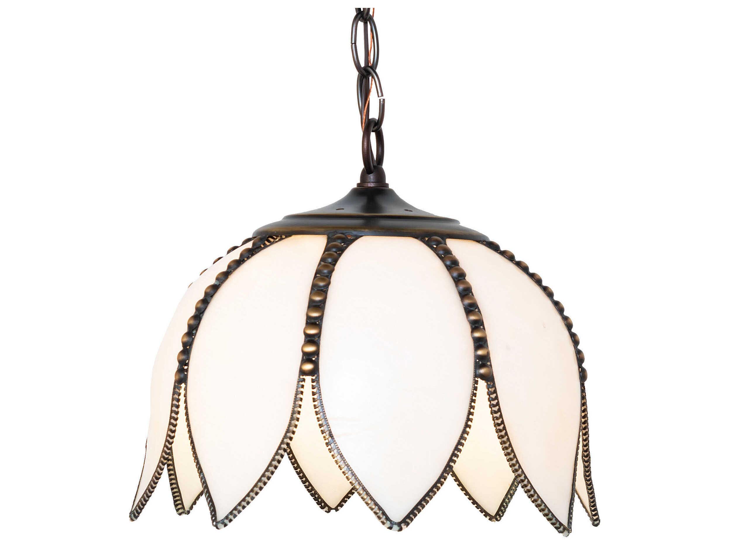 Meyda Tulip 1-Light Craftsman Brown Brass White Traditional Mini Pendant
