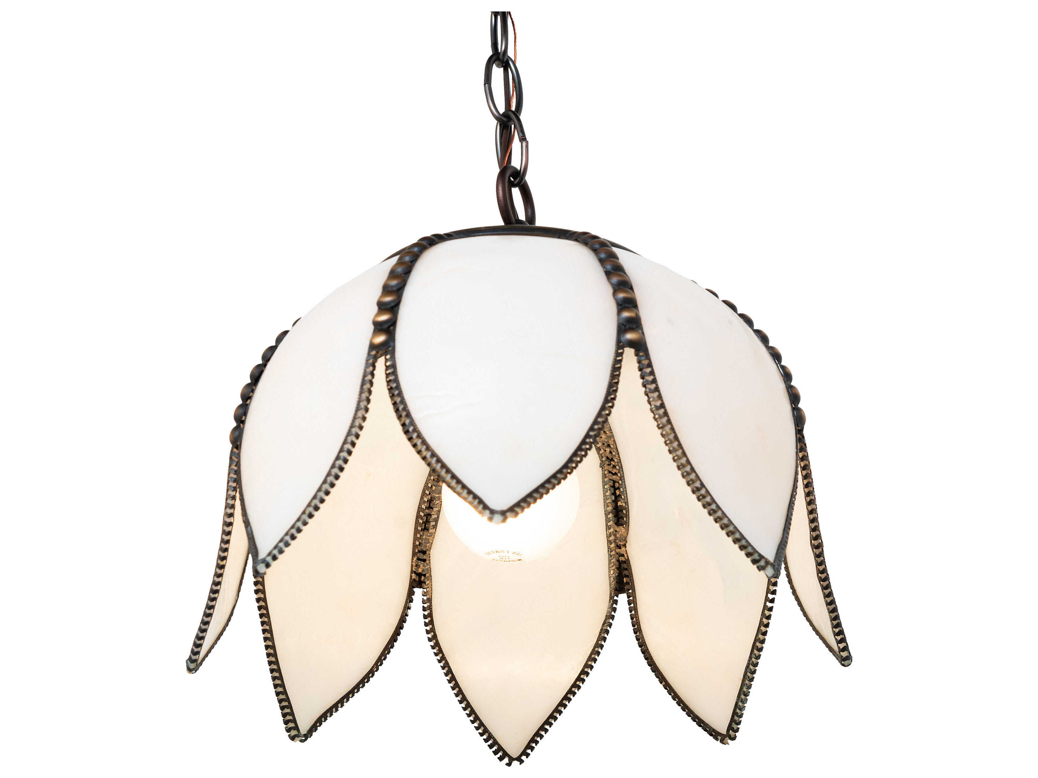 Meyda Tulip 1-Light Craftsman Brown Brass White Traditional Mini Pendant
