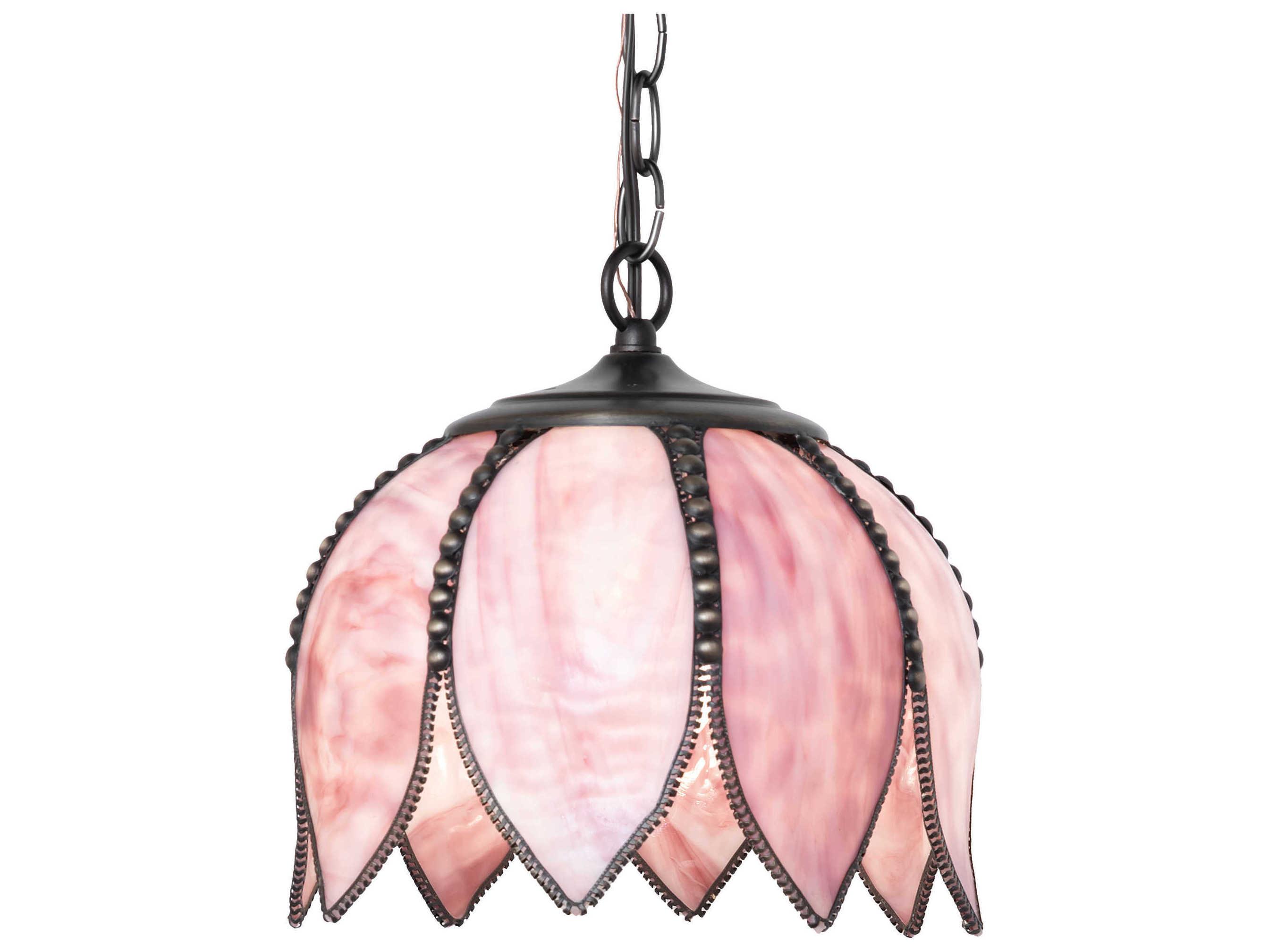 Meyda Tulip 1-Light Craftsman Brown Brass Pink Traditional Mini Pendant