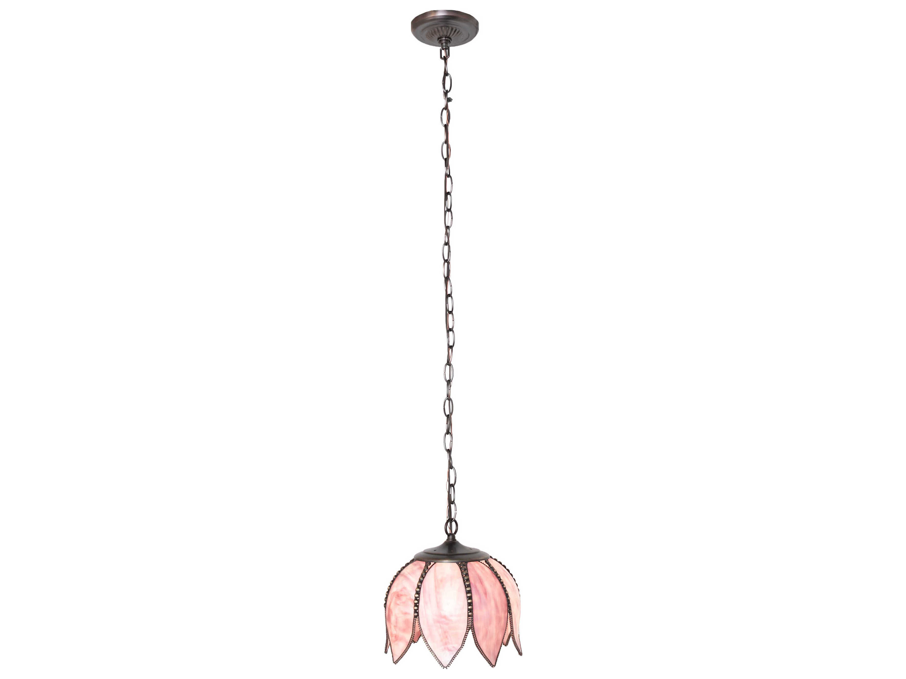 Meyda Tulip 1-Light Craftsman Brown Brass Pink Traditional Mini Pendant