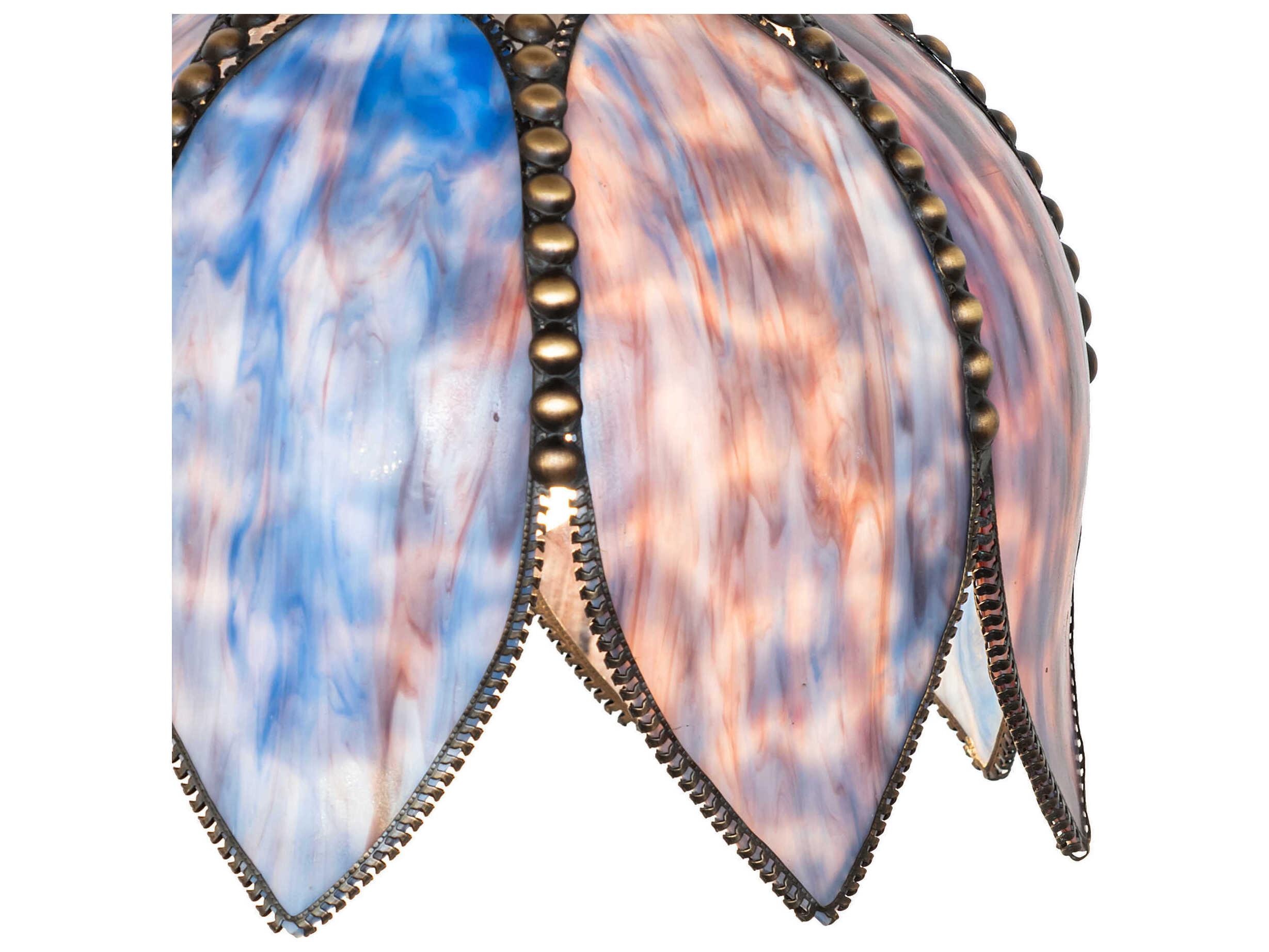 Meyda Tulip 1-Light Craftsman Brown Brass Blue Traditional Mini Pendant