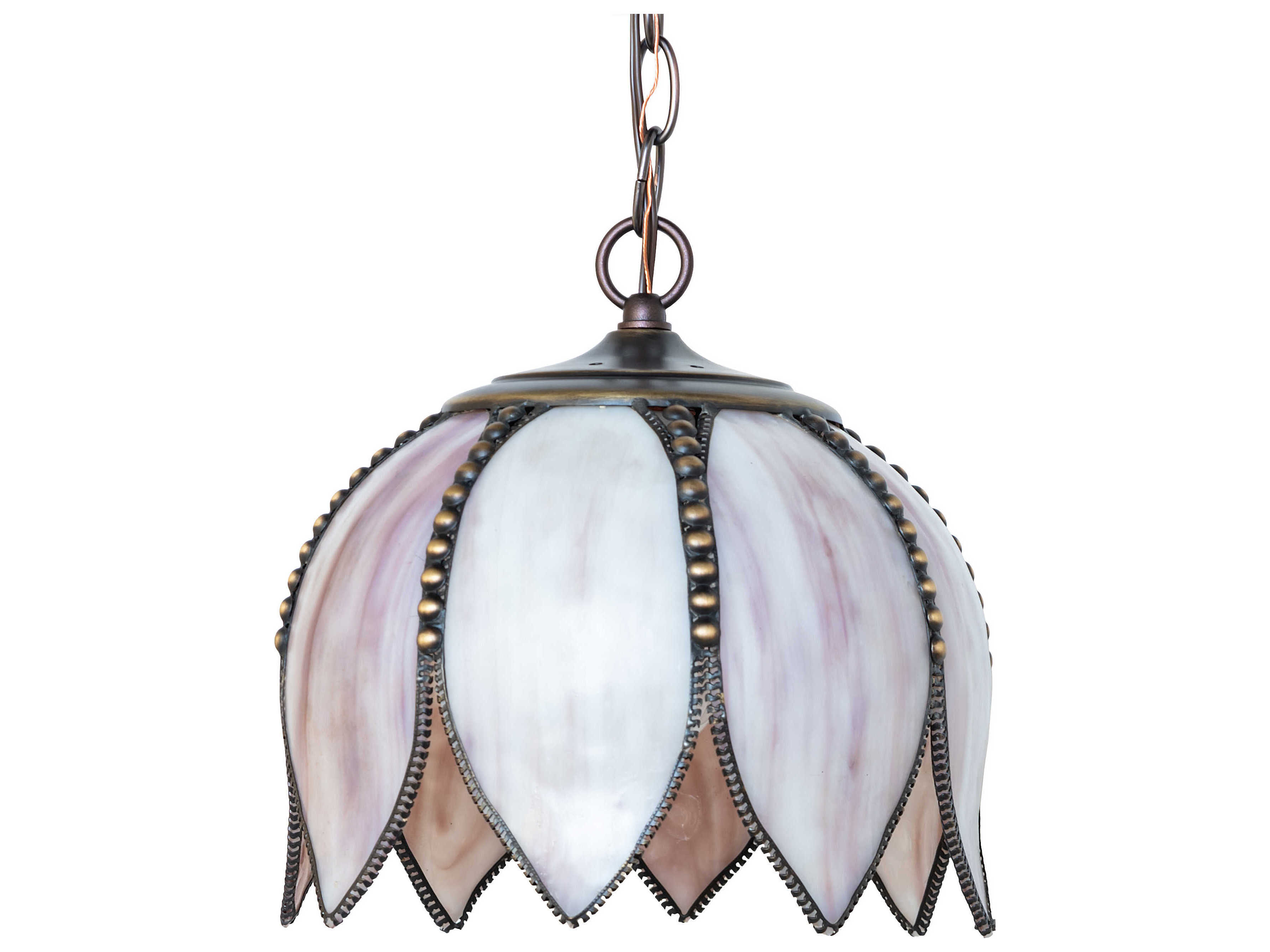 Meyda Tulip 1-Light Craftsman Brown Brass Purple Traditional Mini Pendant