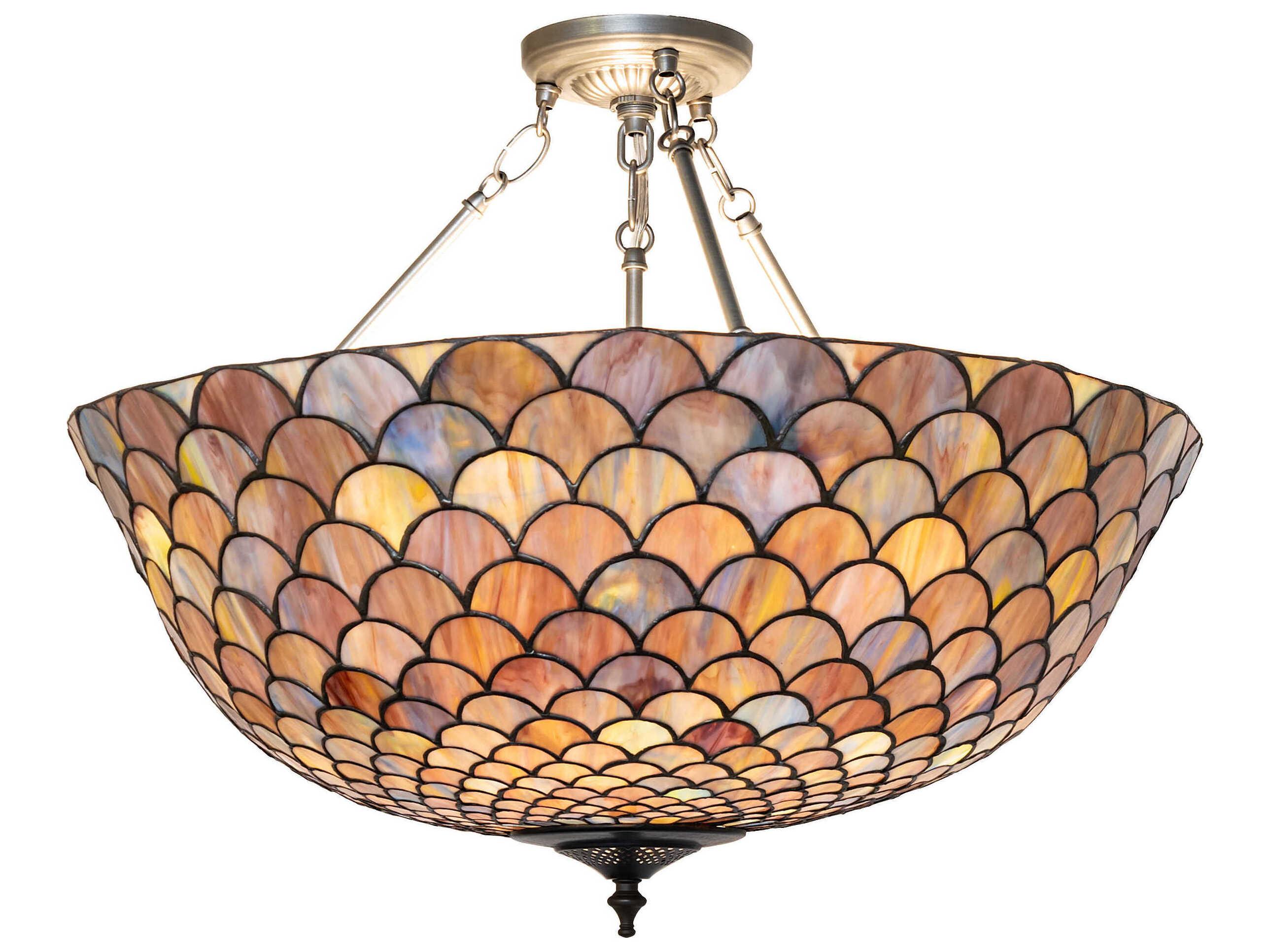 Meyda Tiffany Fishscale 3-Light Nickel Semi Flush Mount