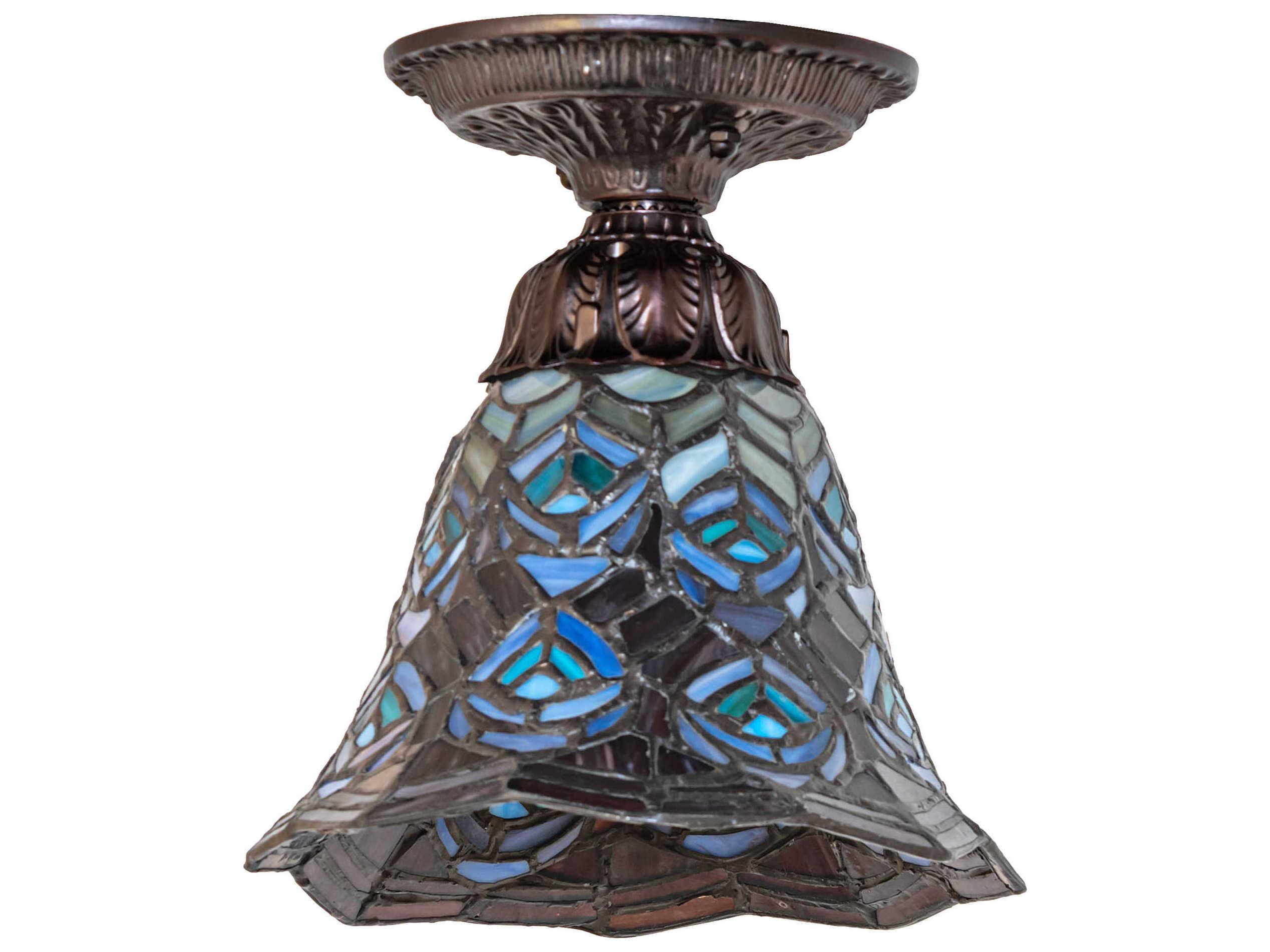 Meyda Tiffany Peacock Feather 1-Light Bronze Traditional Bell Flush Mount