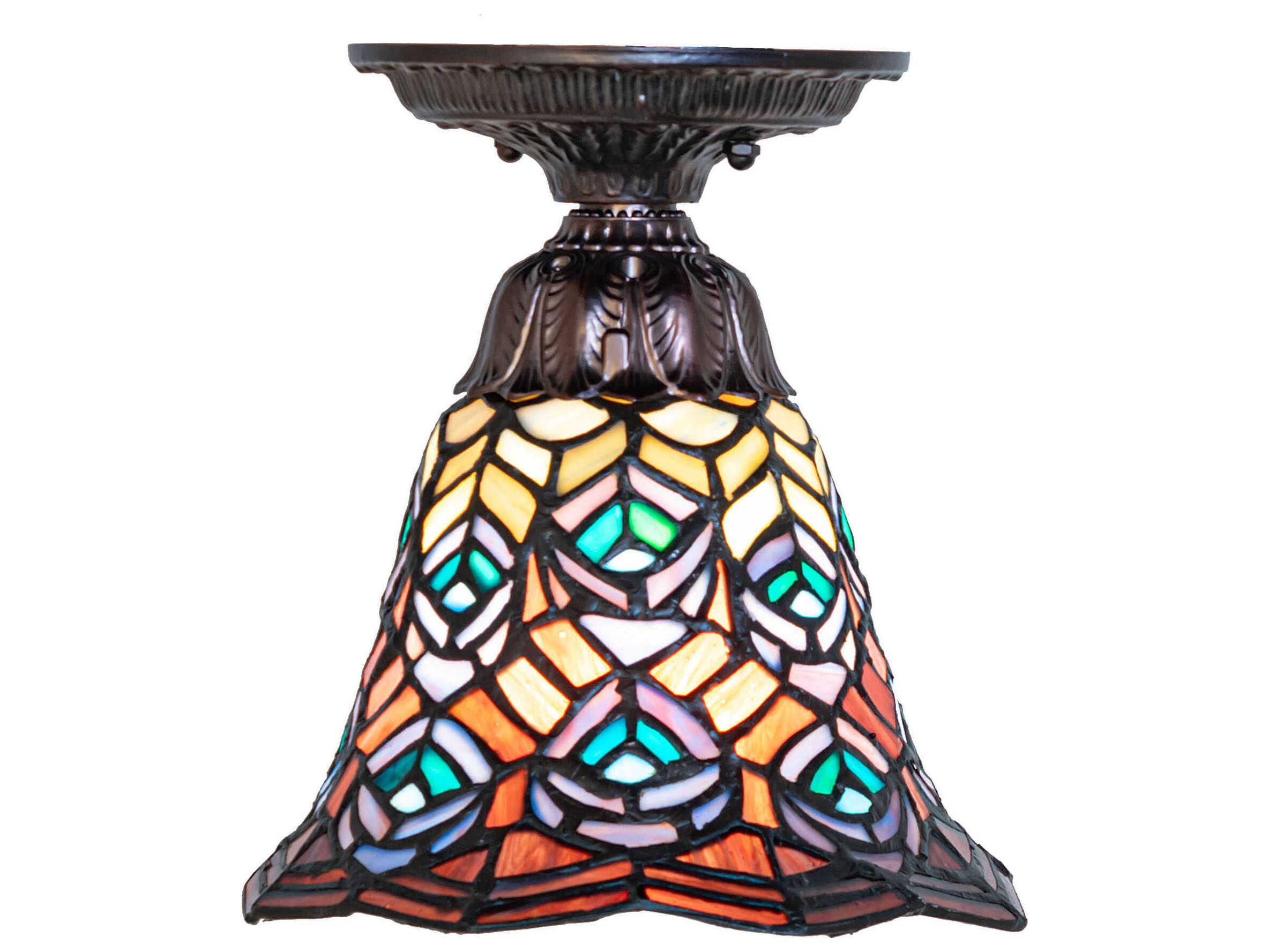 Meyda Tiffany Peacock Feather 1-Light Bronze Traditional Bell Flush Mount