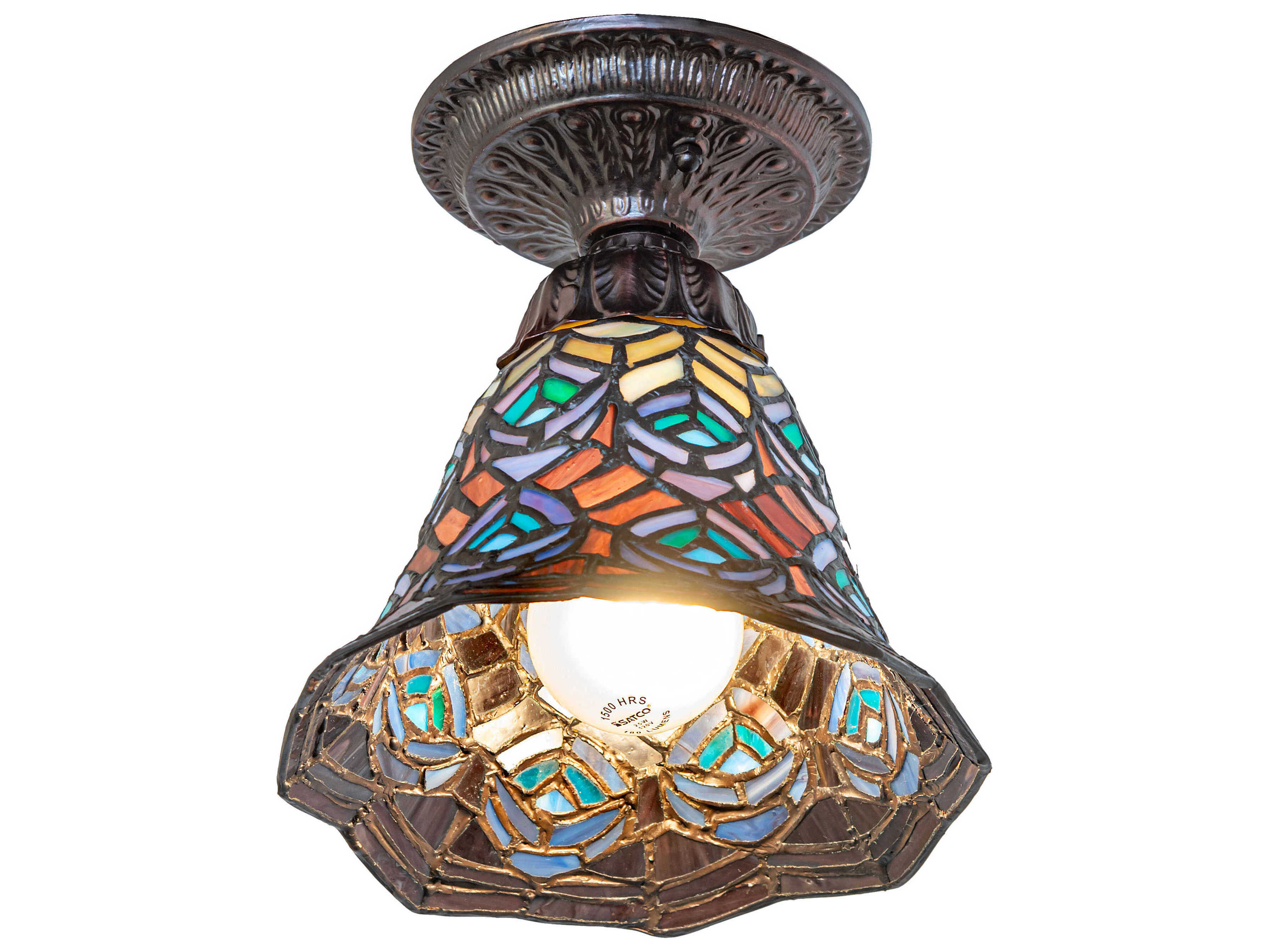 Meyda Tiffany Peacock Feather 1-Light Bronze Traditional Bell Flush Mount