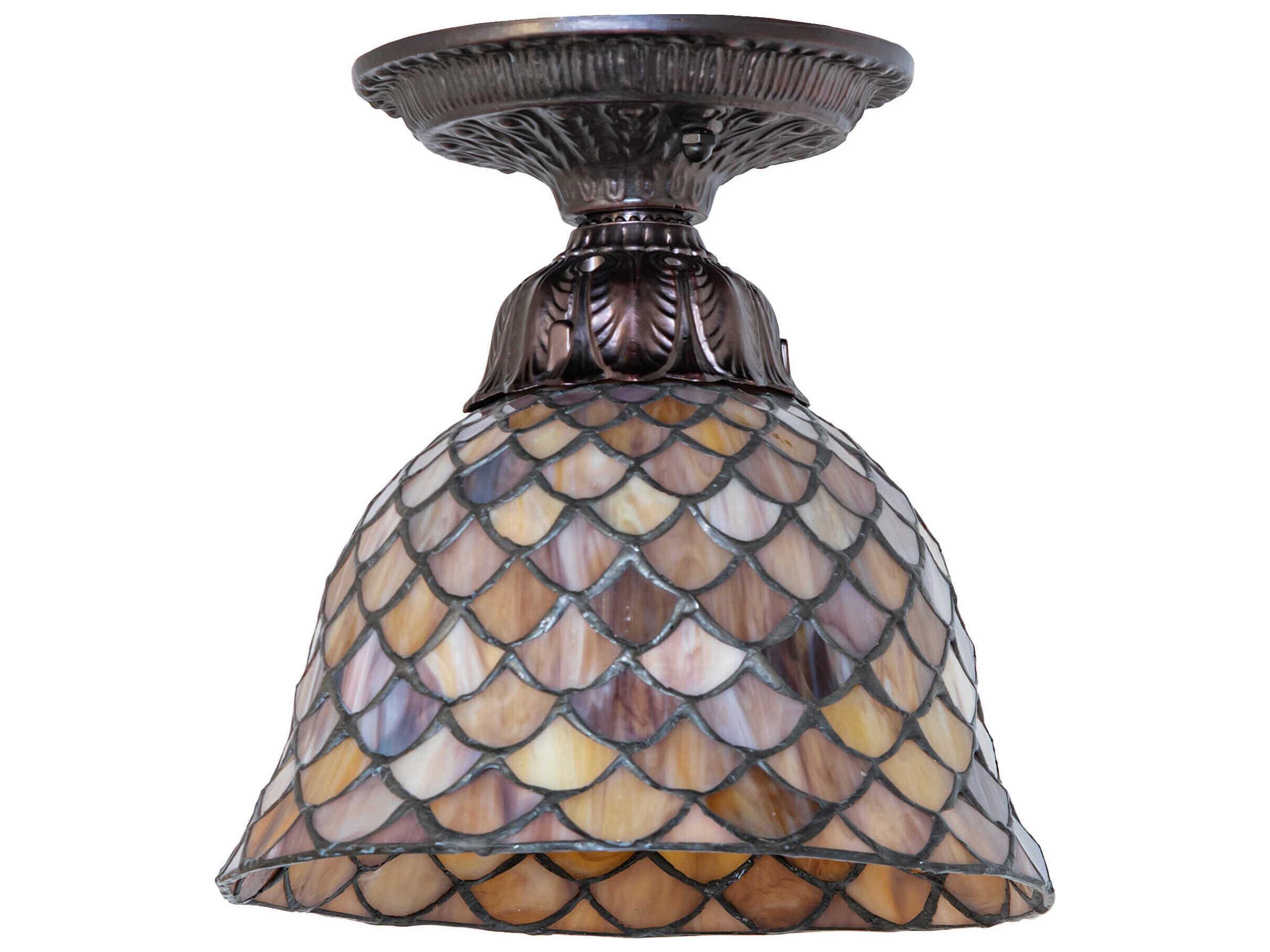 Meyda Tiffany Fishscale 1-Light Mahogany Bronze Traditional Bell Flush Mount