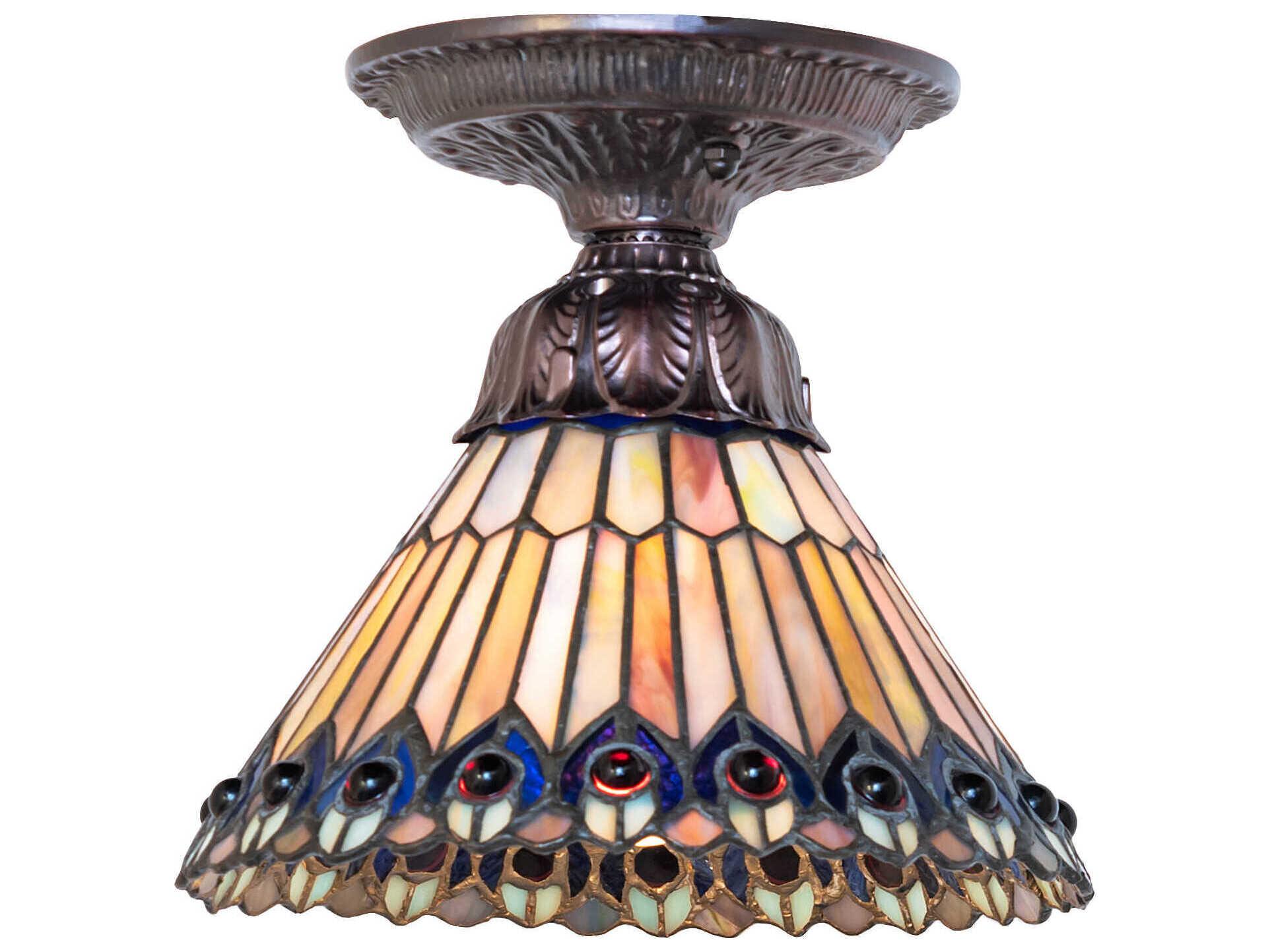 Meyda Tiffany Jeweled Peacock 1-Light Mahogany Bronze Traditional Flush Mount