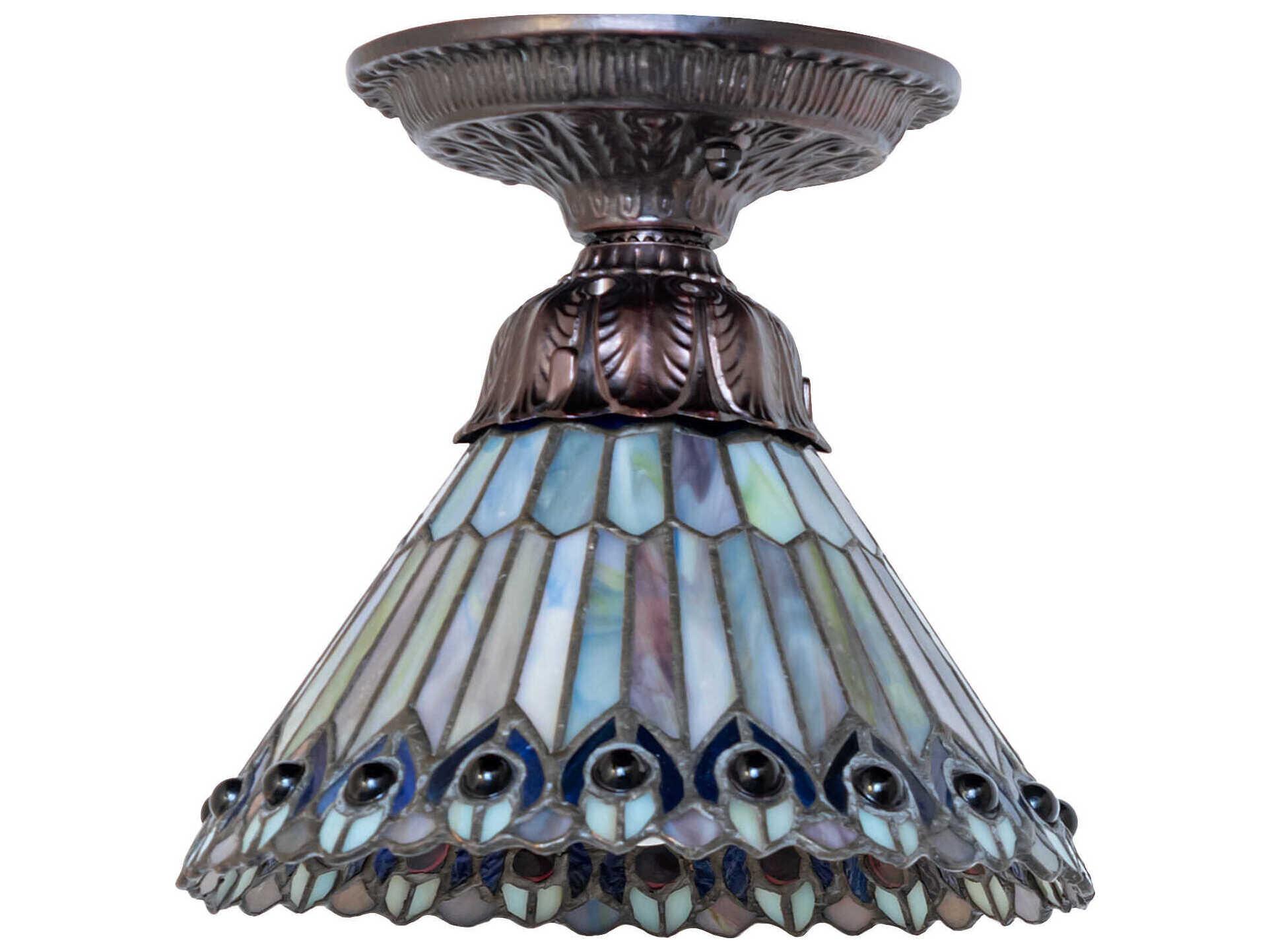Meyda Tiffany Jeweled Peacock 1-Light Mahogany Bronze Traditional Flush Mount