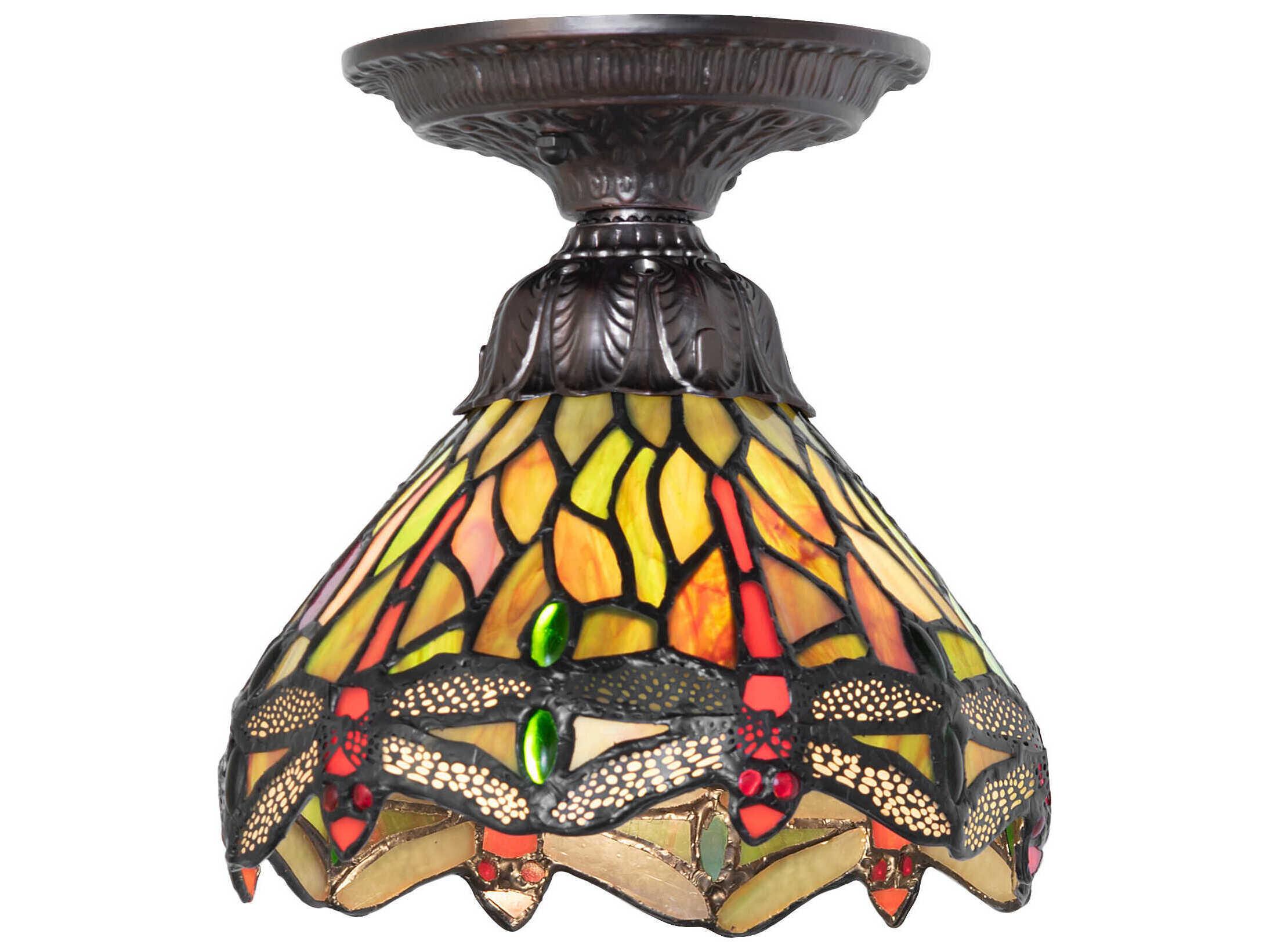 Meyda Tiffany Hanginghead Dragonfly 1-Light Mahogany Bronze Traditional Flush Mount