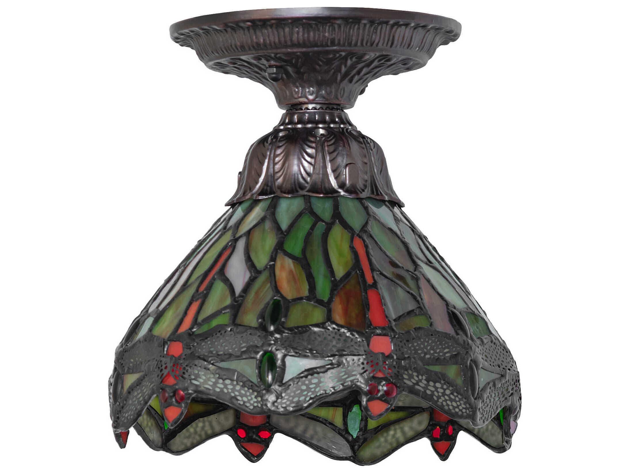 Meyda Tiffany Hanginghead Dragonfly 1-Light Mahogany Bronze Traditional Flush Mount