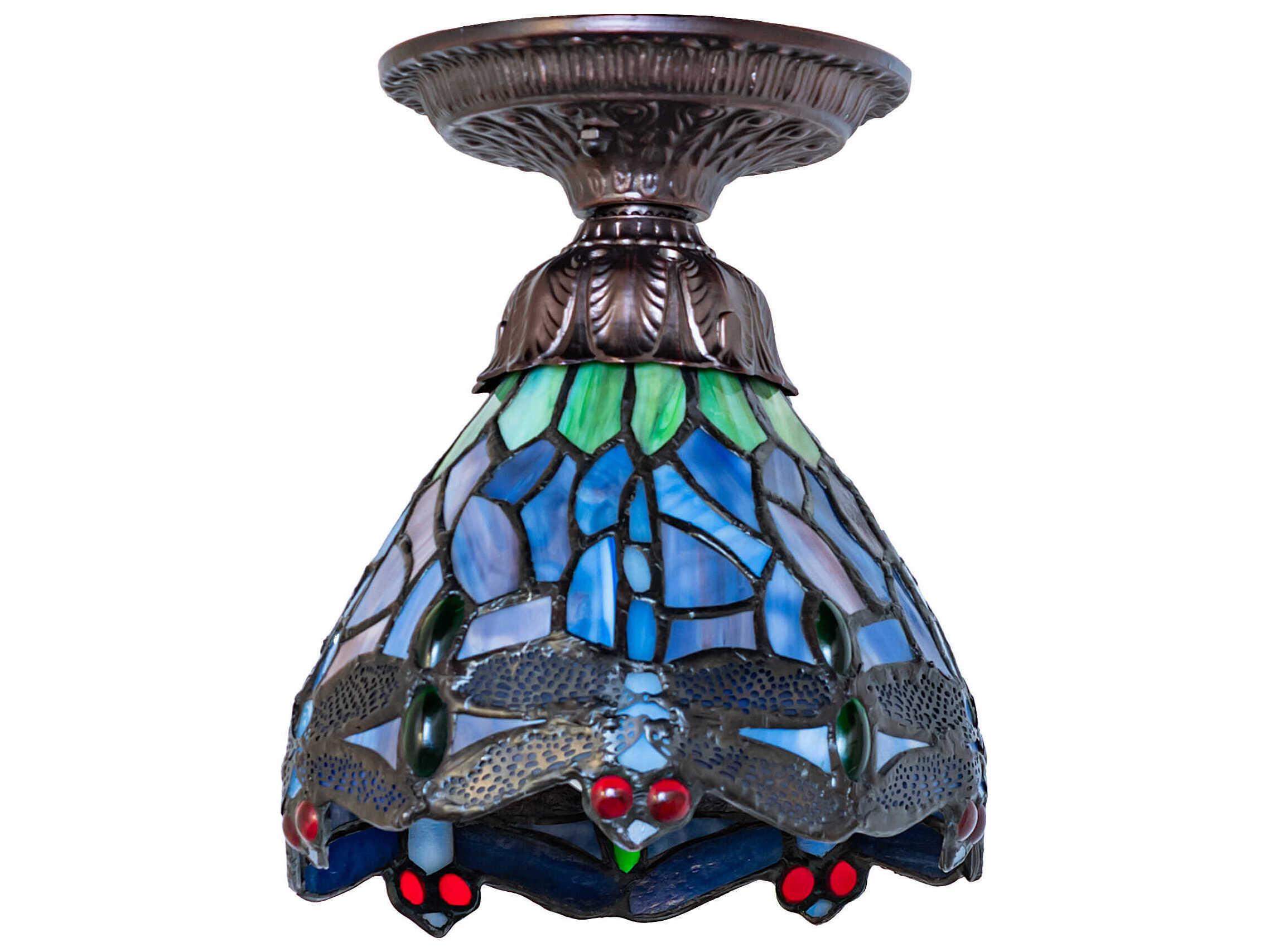 Meyda Tiffany Hanginghead Dragonfly 1-Light Mahogany Bronze Traditional Flush Mount