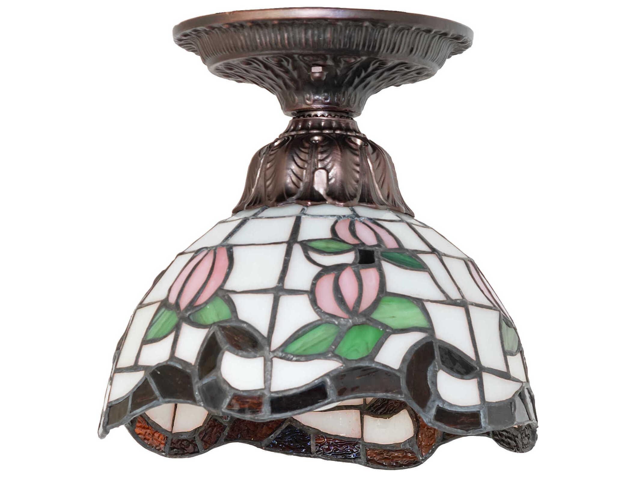 Meyda Roseborder 1-Light Mahogany Bronze Traditional Dome Flush Mount