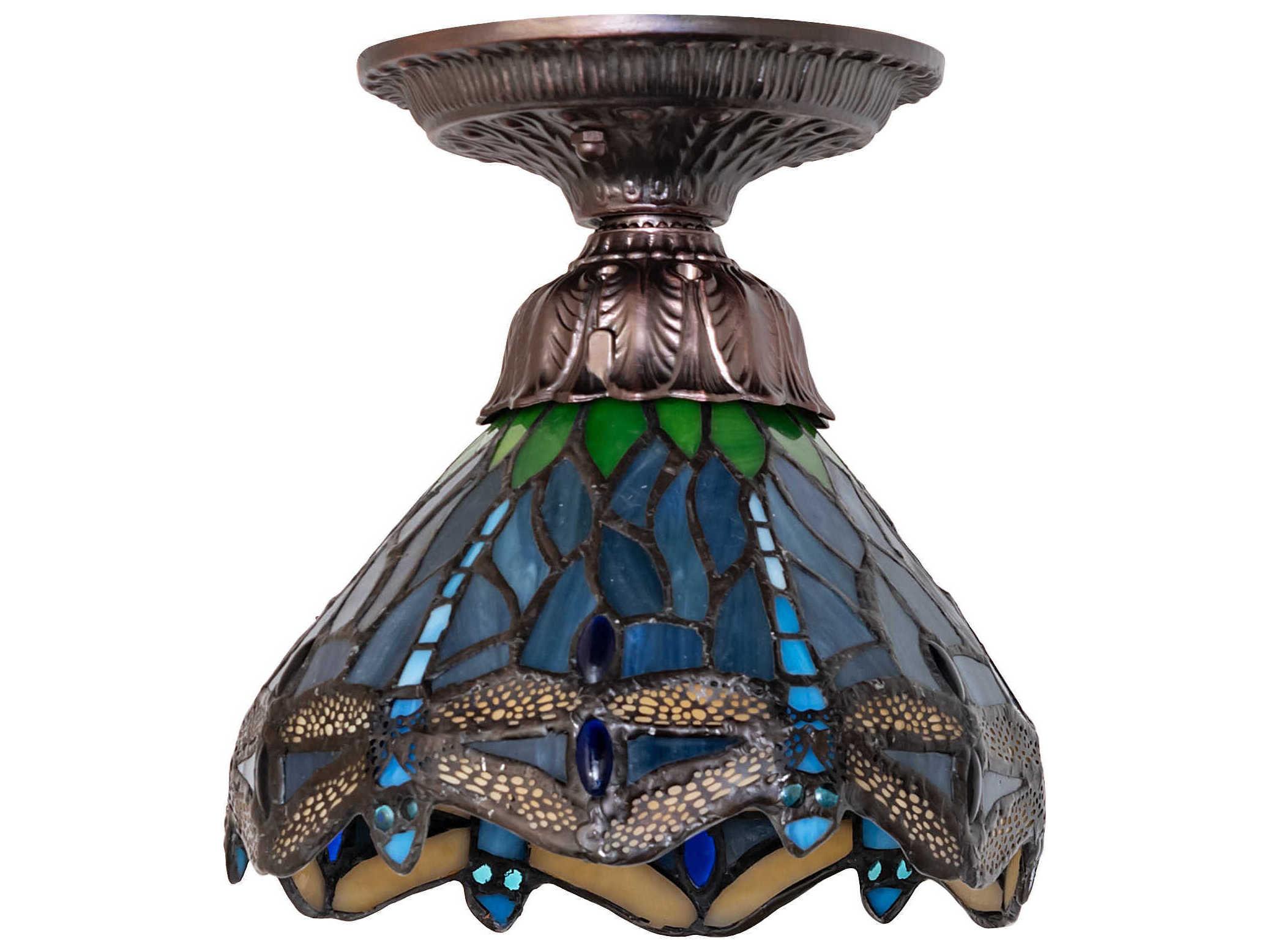 Meyda Tiffany Hanginghead Dragonfly 1-Light Mahogany Bronze Traditional Flush Mount