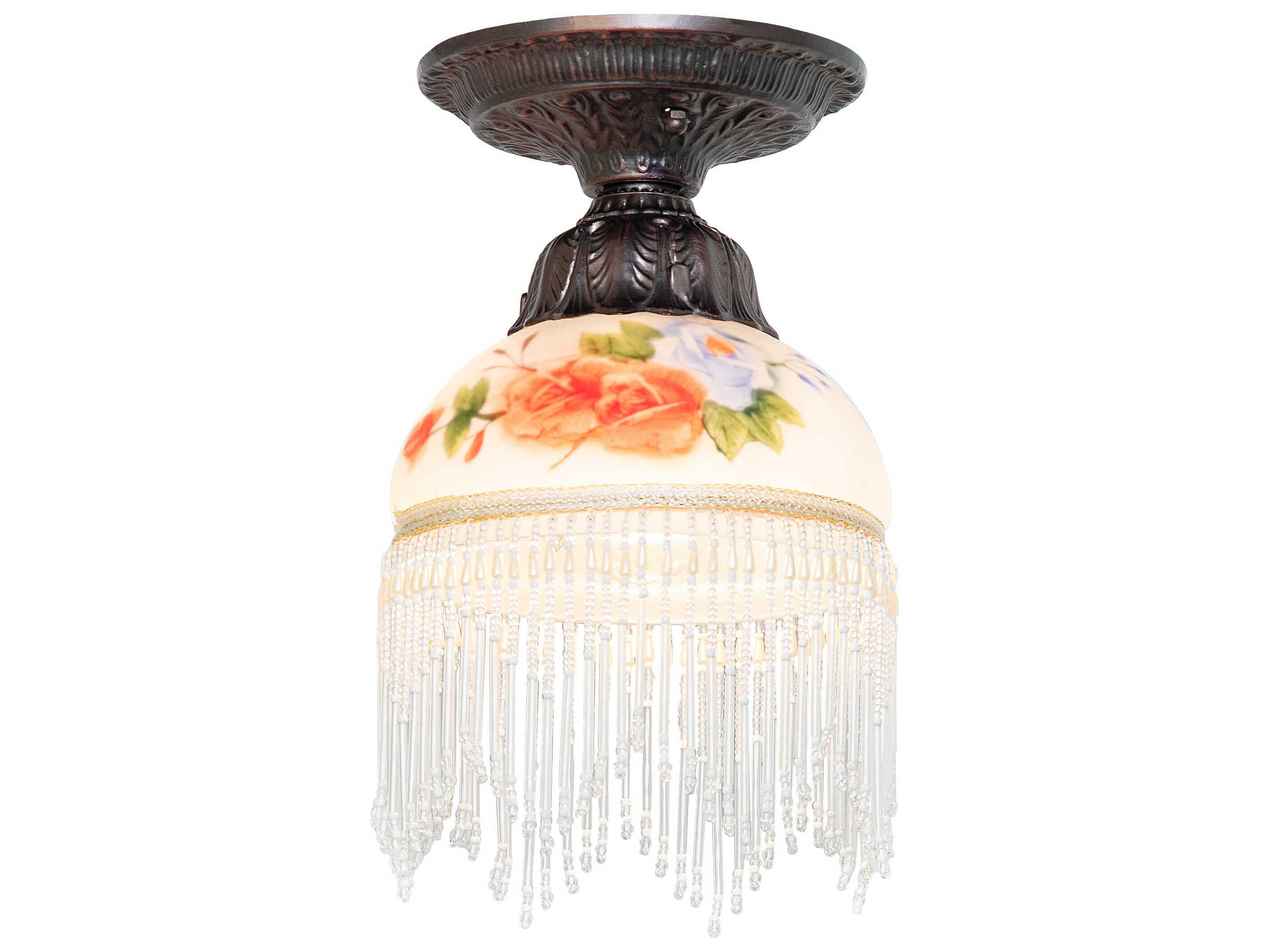 Meyda Roussillon 1-Light Mahogany Bronze White Traditional Dome Flush Mount