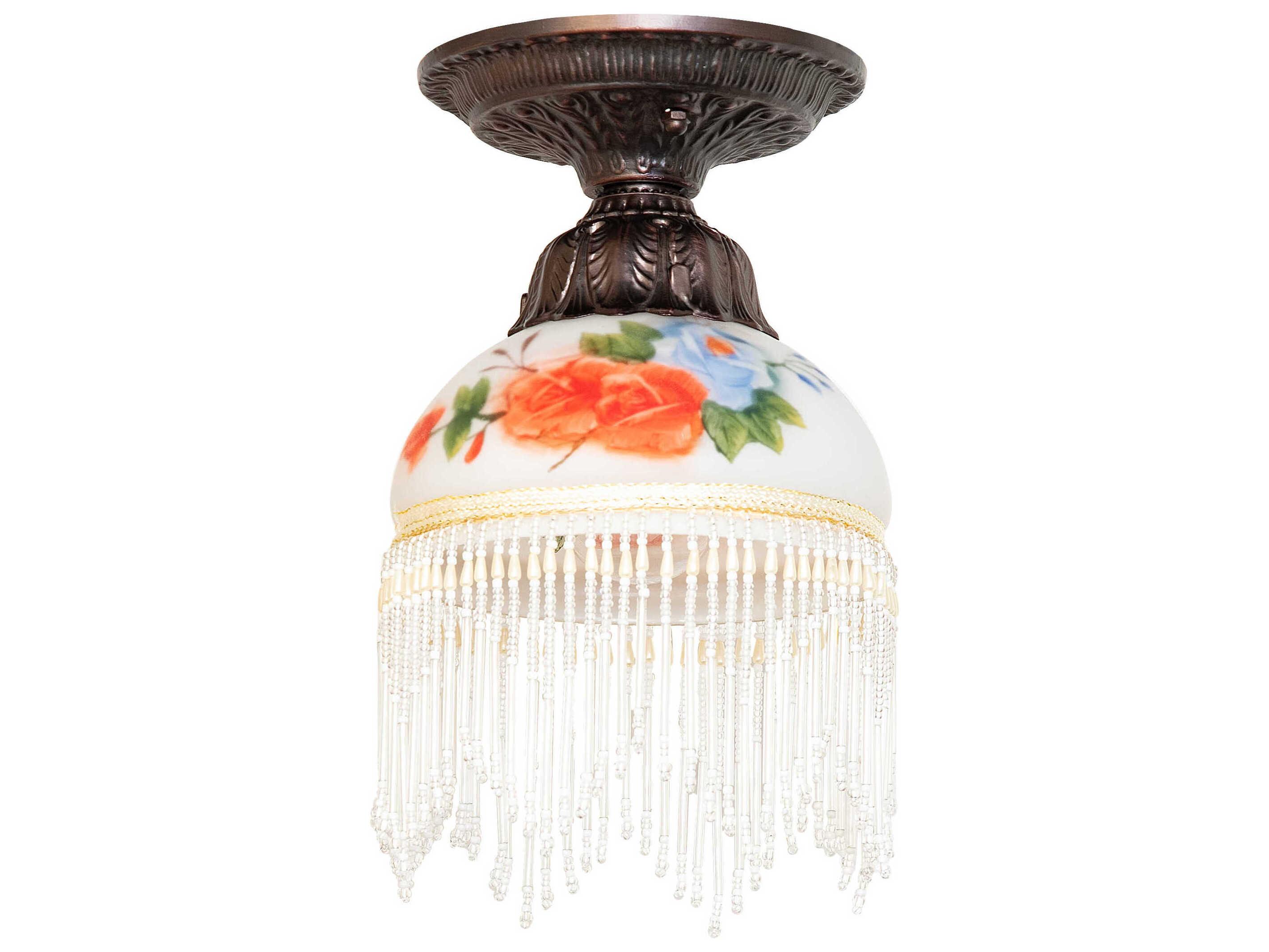 Meyda Roussillon 1-Light Mahogany Bronze White Traditional Dome Flush Mount
