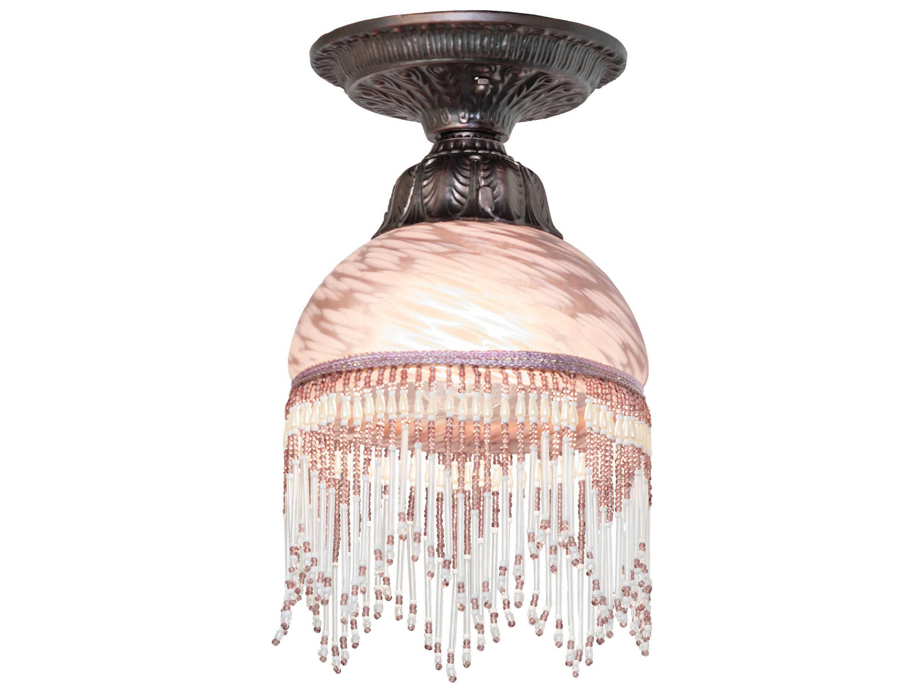 Meyda Roussillon 1-Light Mahogany Bronze Pink Traditional Dome Flush Mount