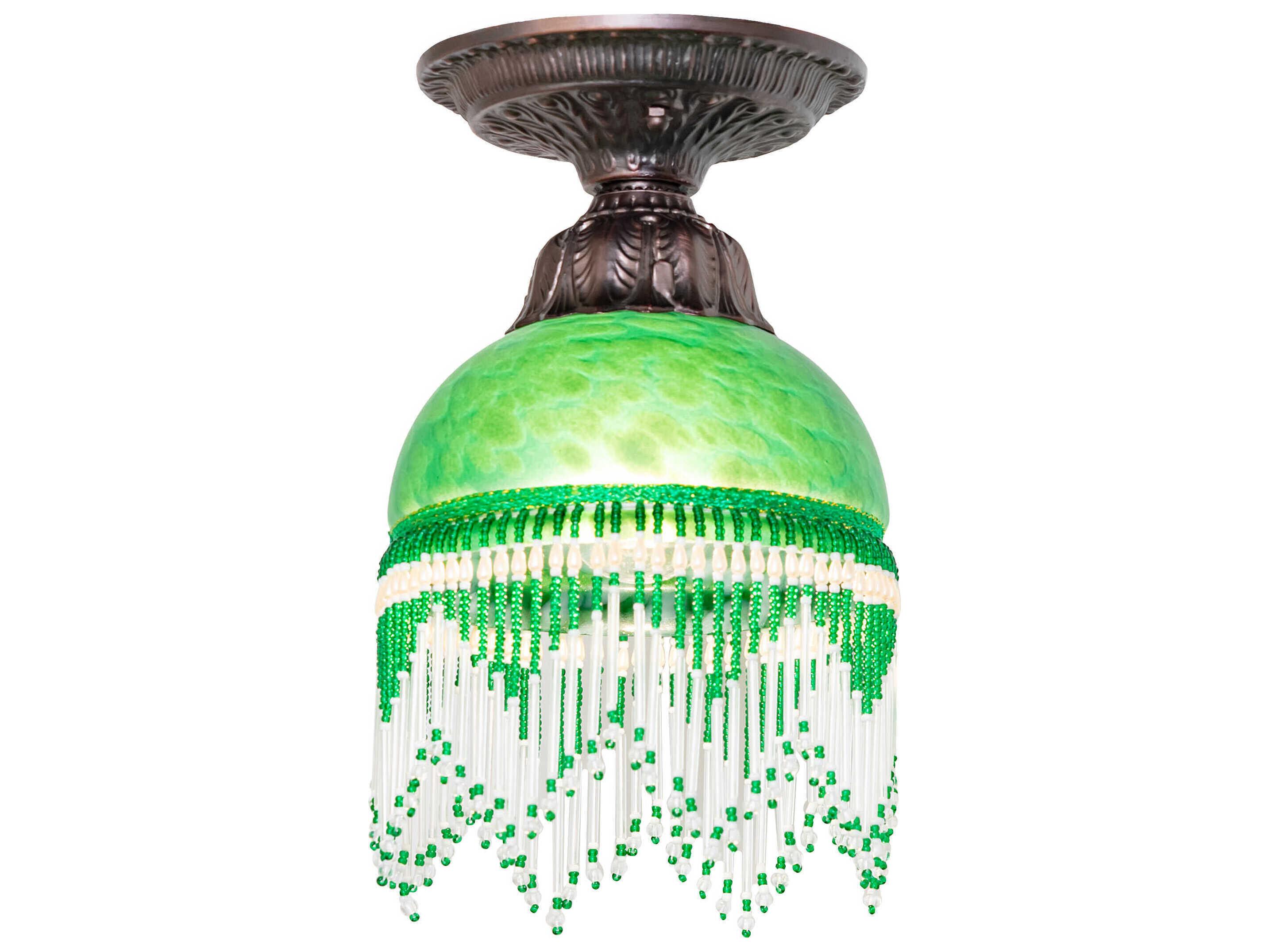Meyda Roussillon 1-Light Mahogany Bronze Green Traditional Dome Flush Mount
