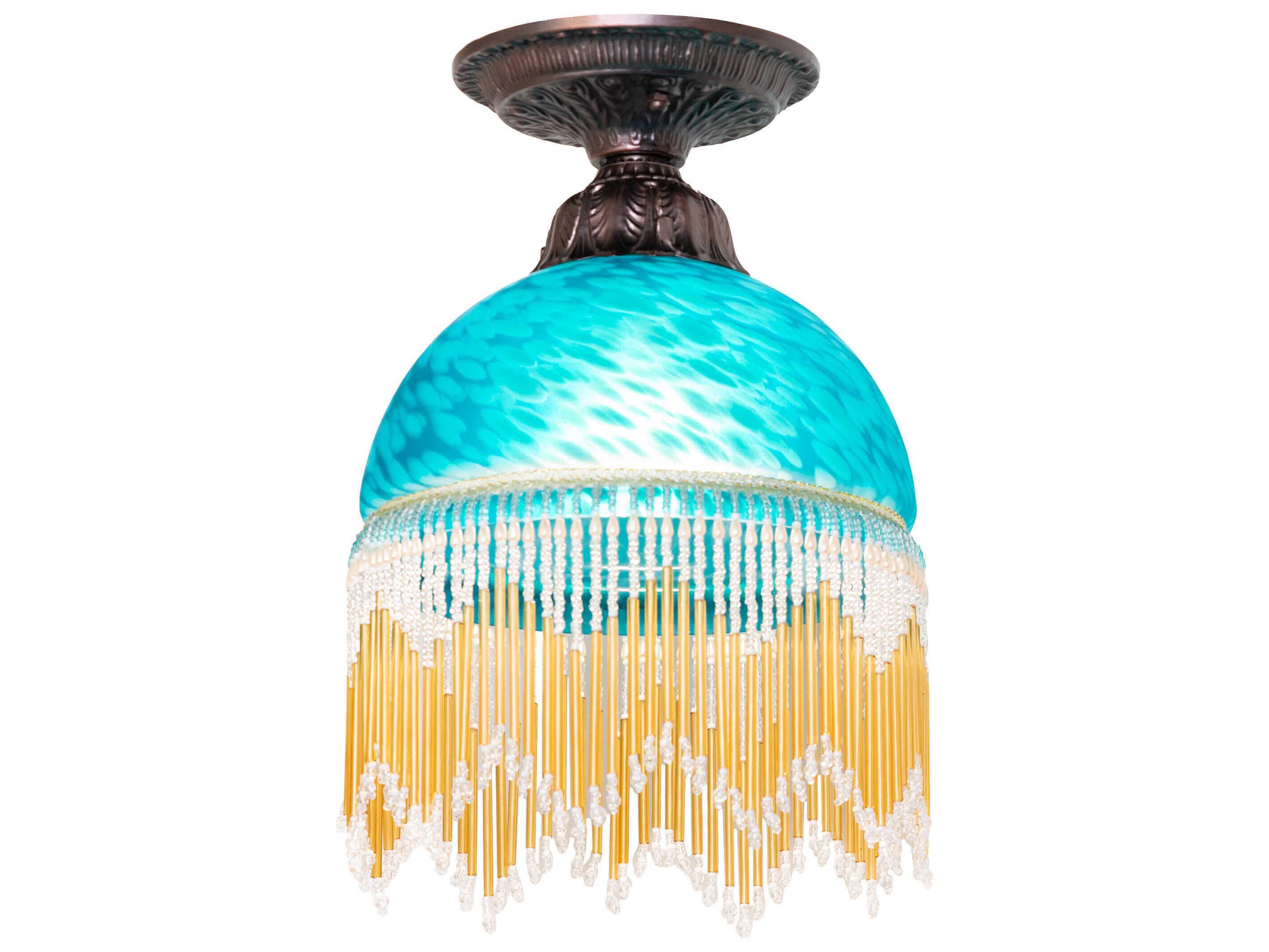 Meyda Roussillon 1-Light Mahogany Bronze Blue Traditional Dome Flush Mount