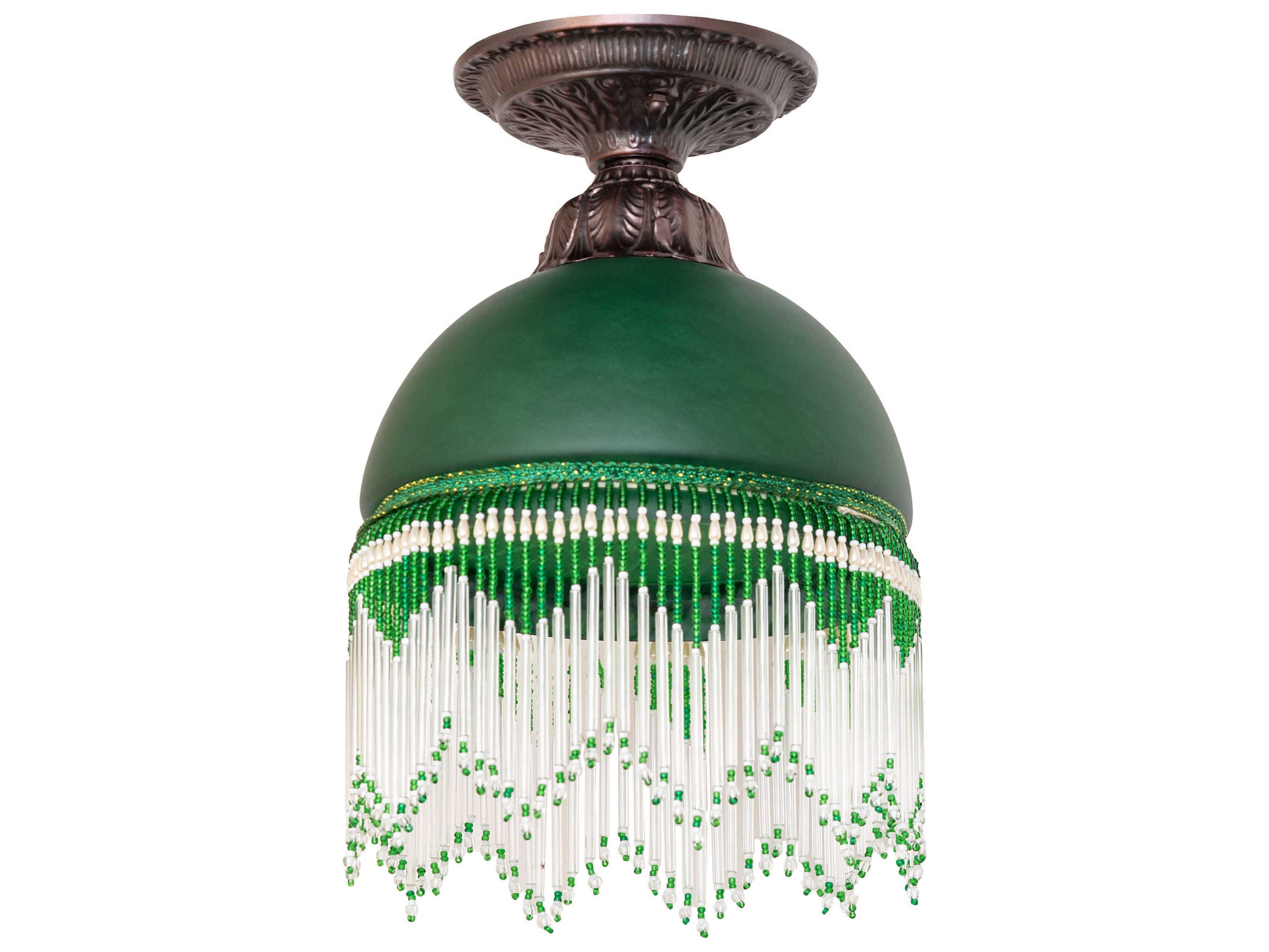Meyda Roussillon 1-Light Mahogany Bronze Green Traditional Dome Flush Mount