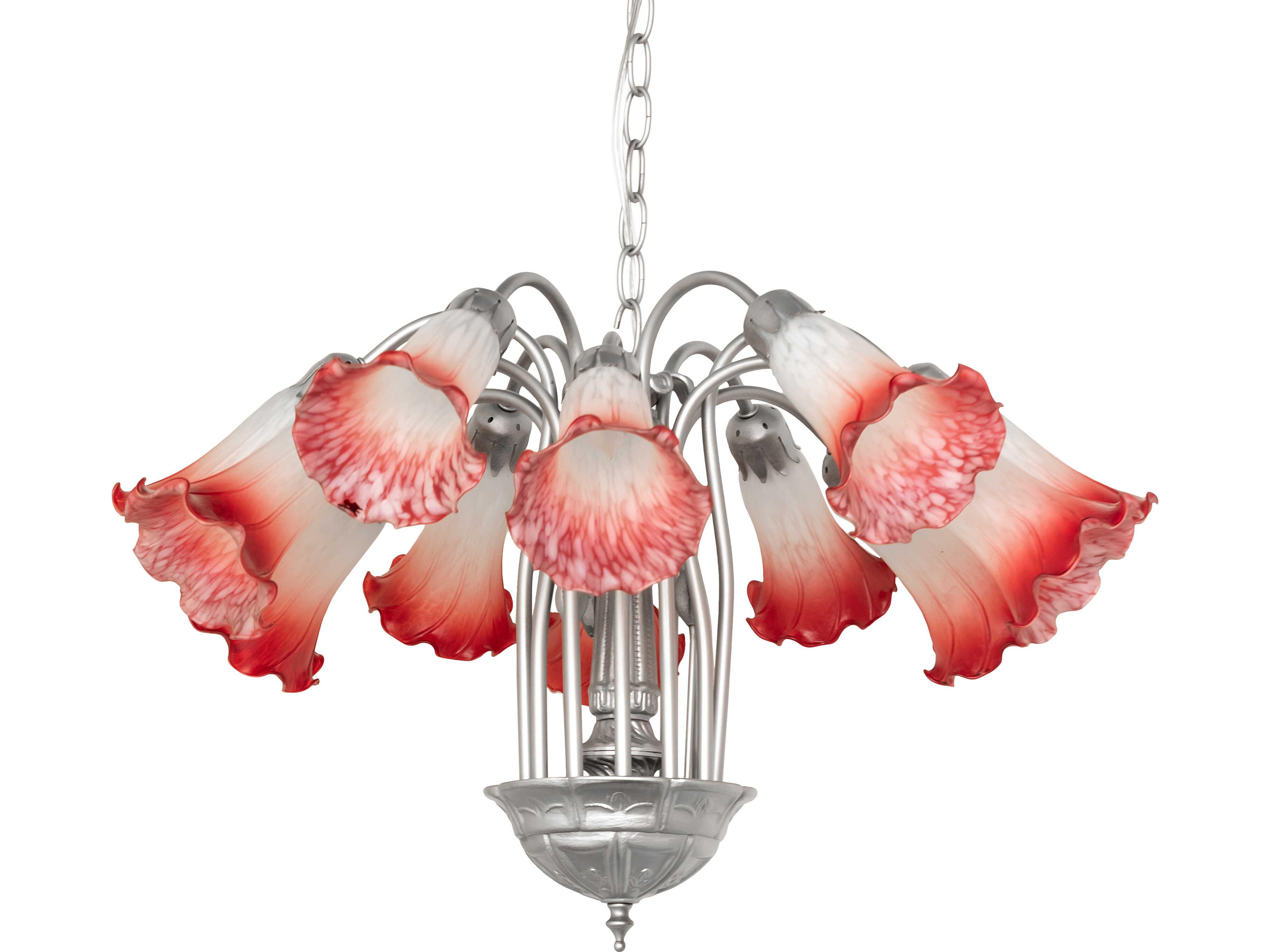 Meyda Pink/white Tiffany Pond Lily Pink/White 12-Light Steel Traditional Chandelier