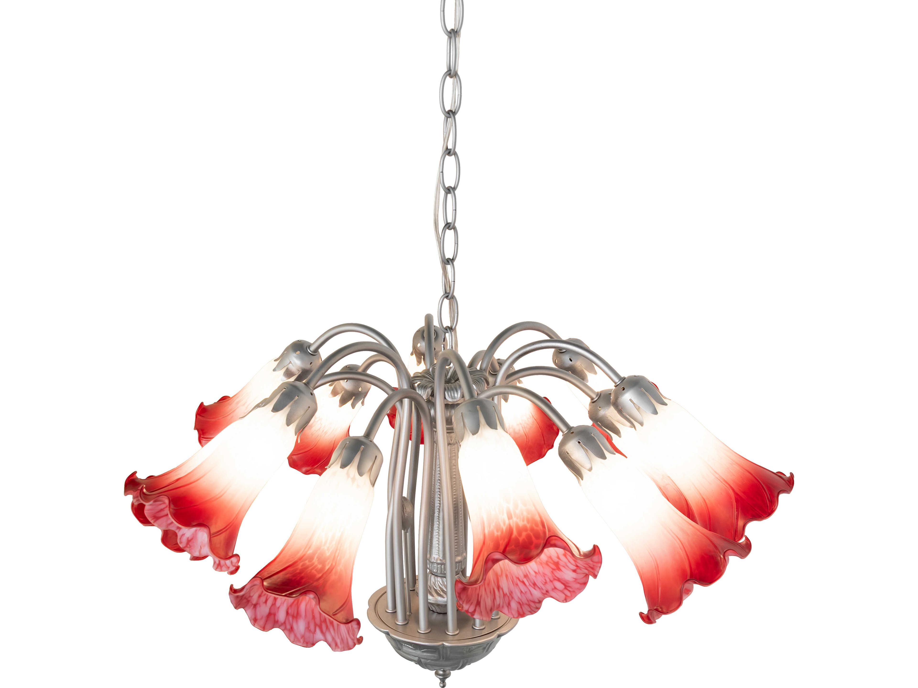 Meyda Pink/white Tiffany Pond Lily Pink/White 12-Light Steel Traditional Chandelier