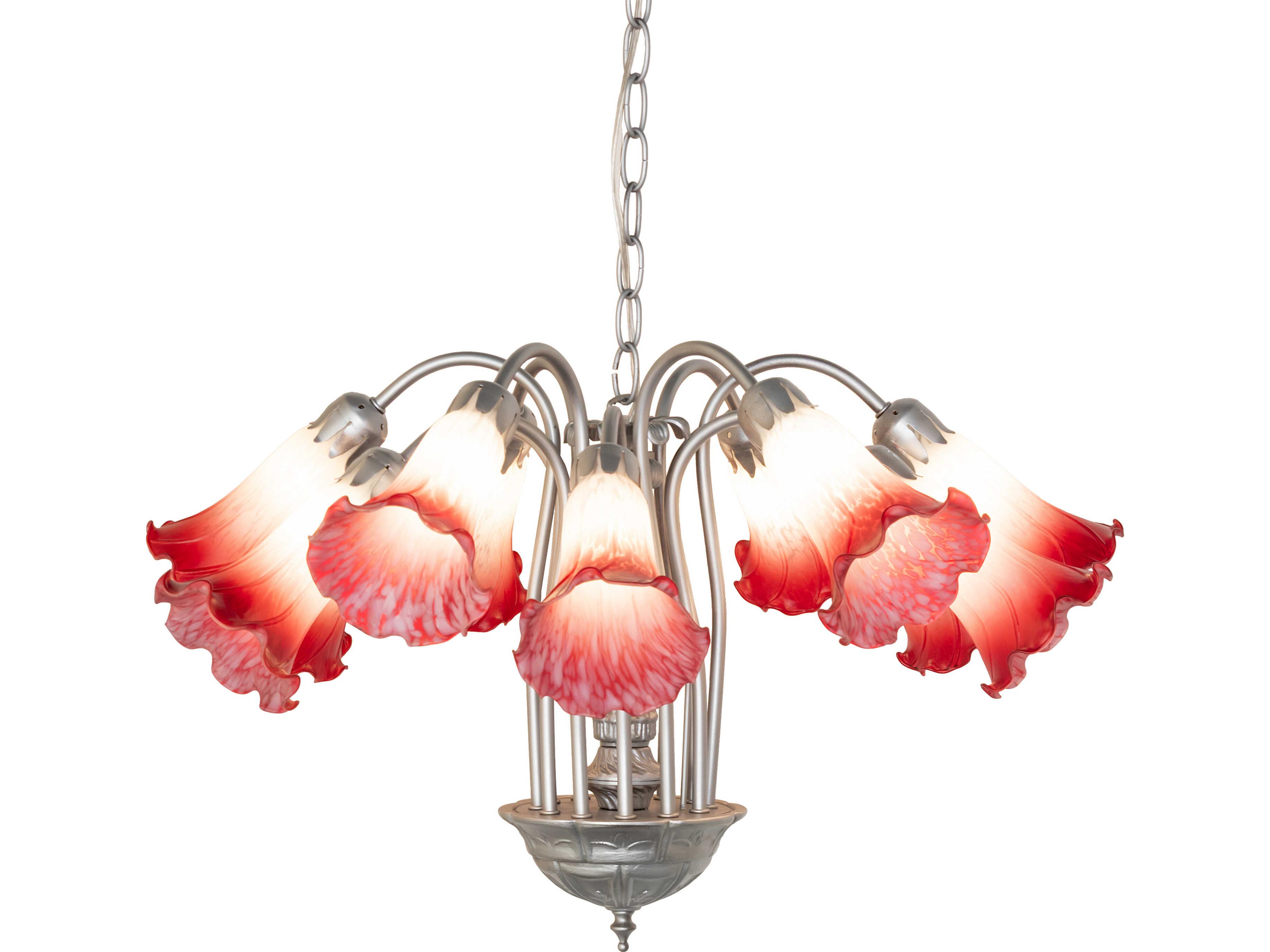 Meyda Pink/white Tiffany Pond Lily Pink/White 12-Light Steel Traditional Chandelier