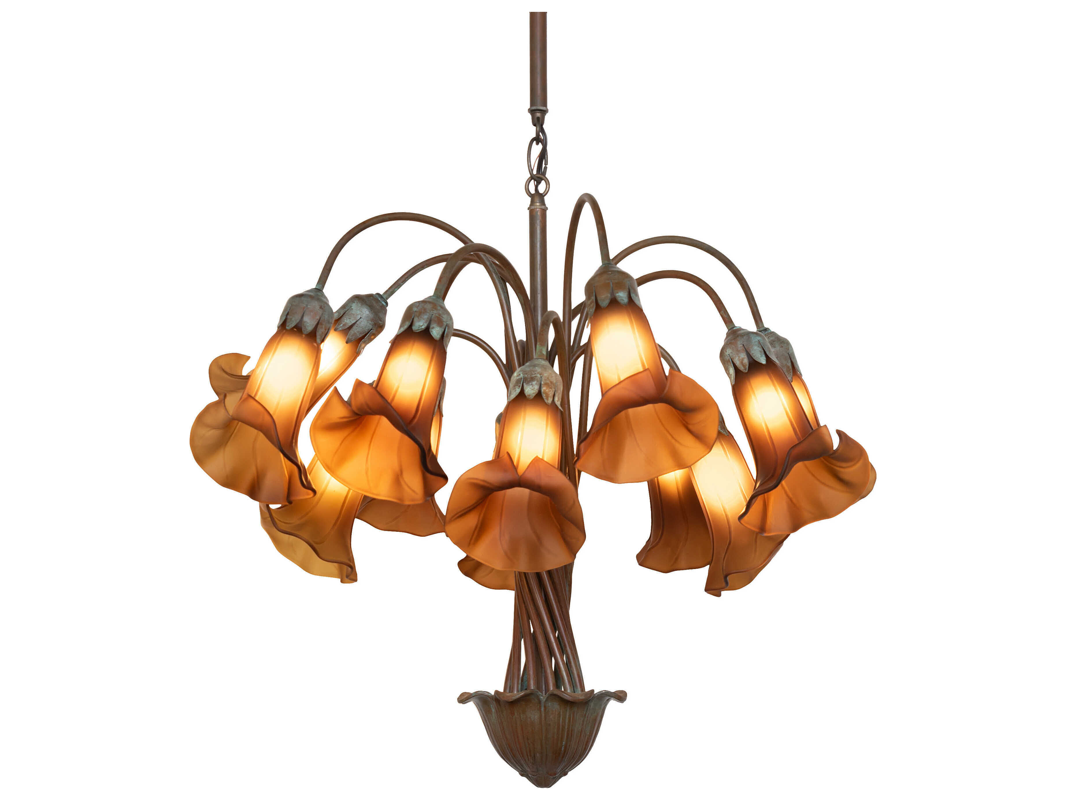 Meyda Tiffany Pond Lily 12-Light Natural Bronze Verdigris Brown Traditional Chandelier