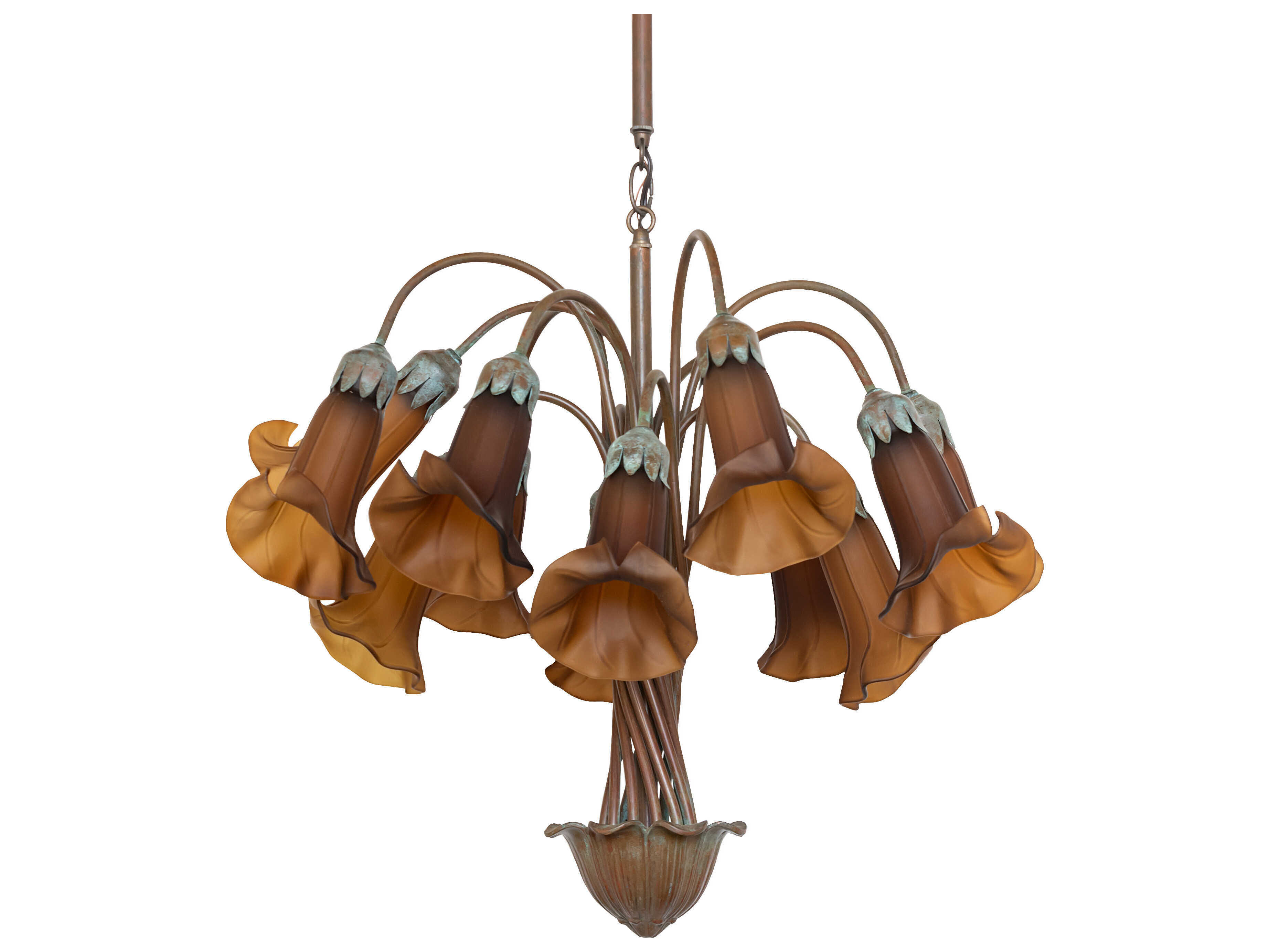 Meyda Tiffany Pond Lily 12-Light Natural Bronze Verdigris Brown Traditional Chandelier