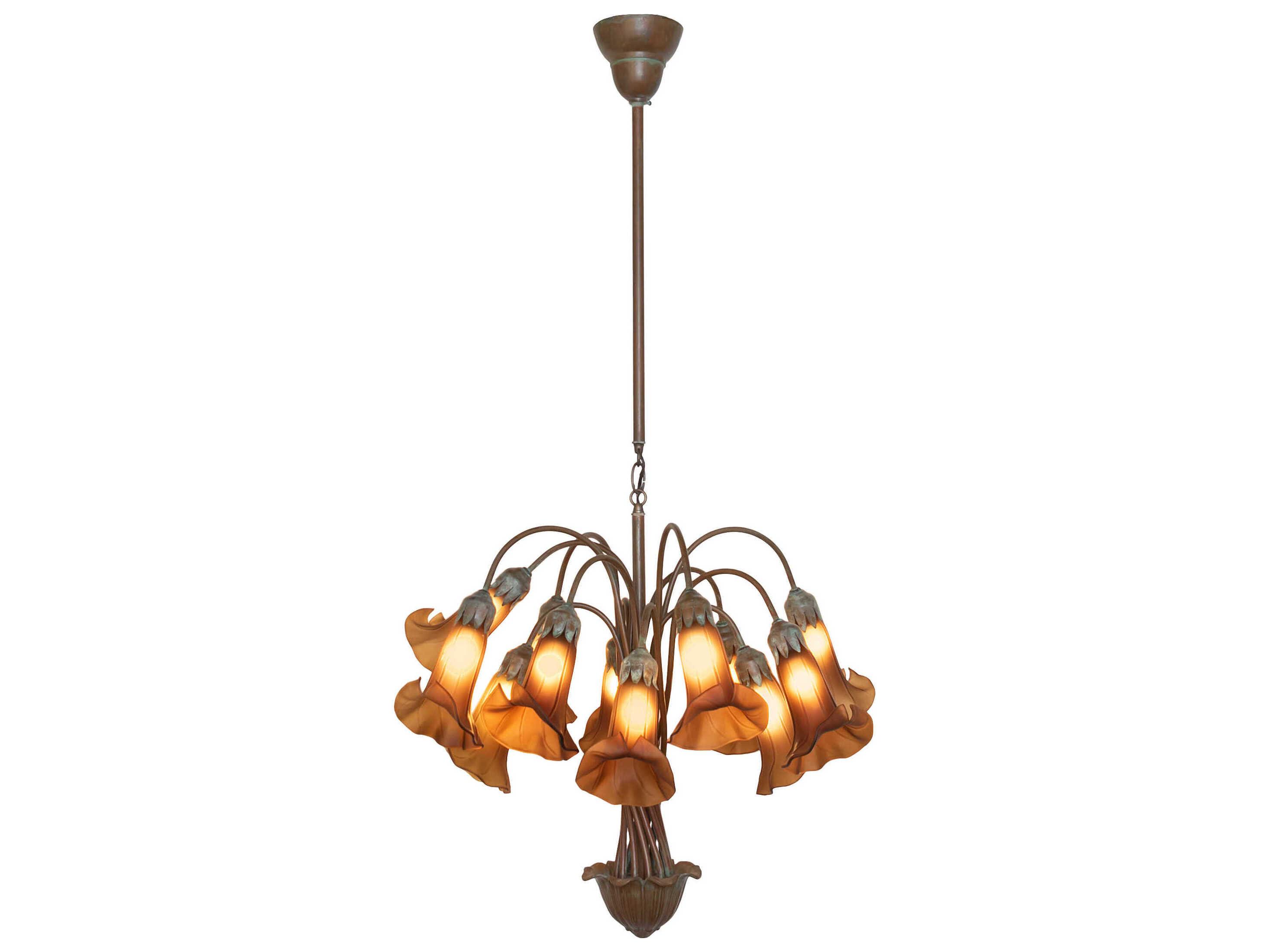 Meyda Tiffany Pond Lily 12-Light Natural Bronze Verdigris Brown Traditional Chandelier