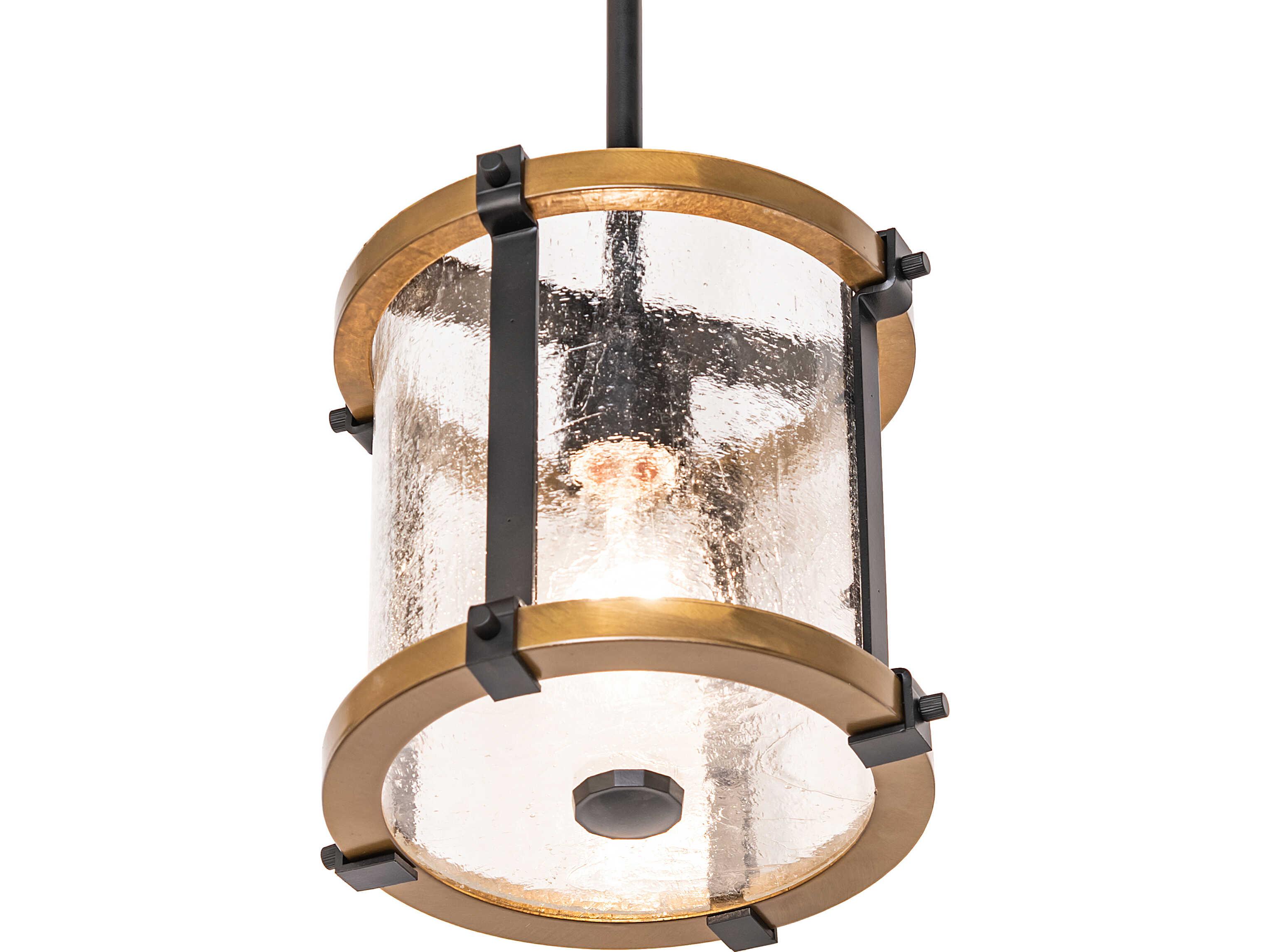 Meyda Cilindro 1-Light Clear Seeded Glass Brass Mini Pendant