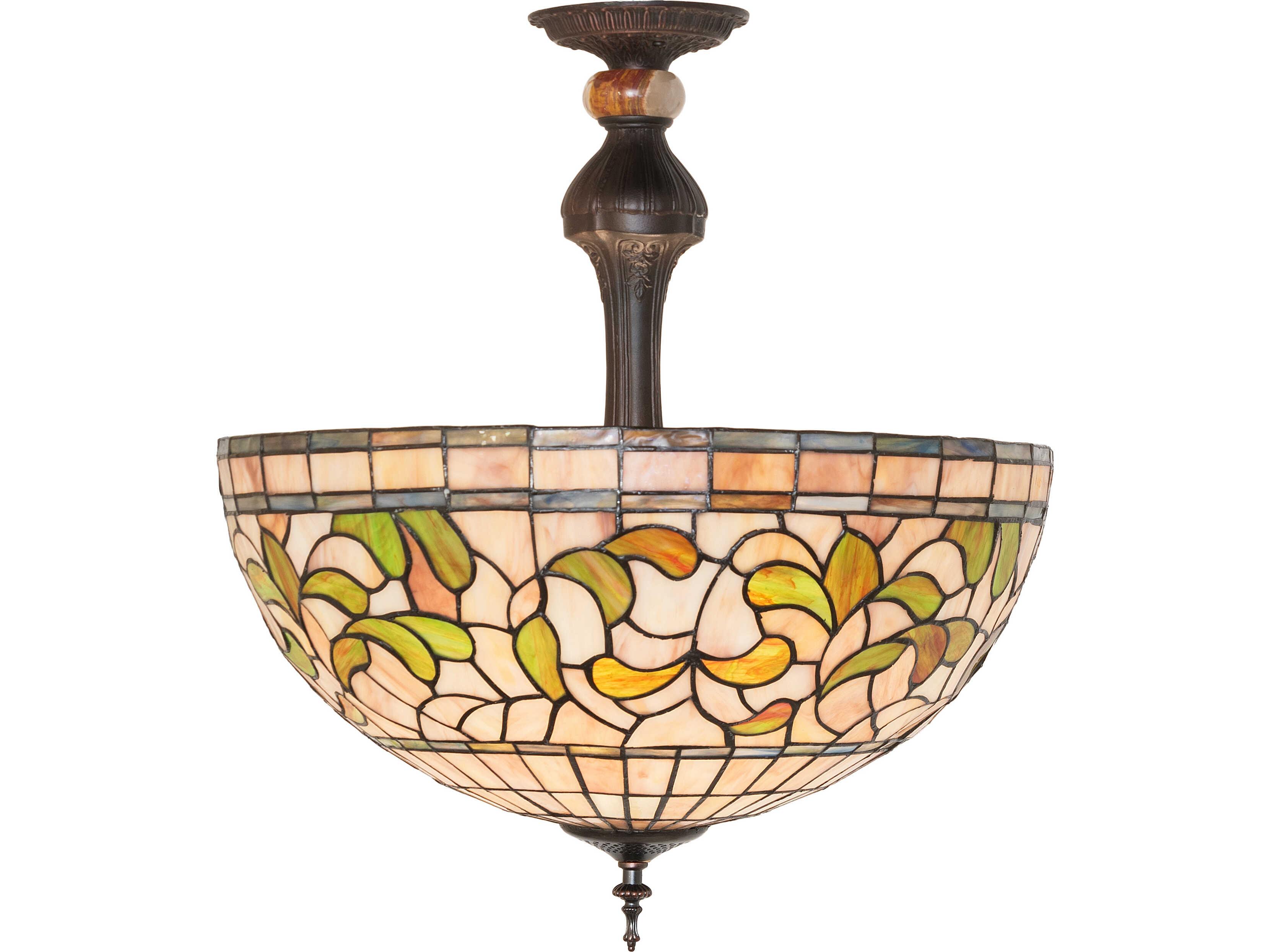 Meyda Tiffany Turning Leaf 3-Light Bronze Traditional Semi Flush Mount