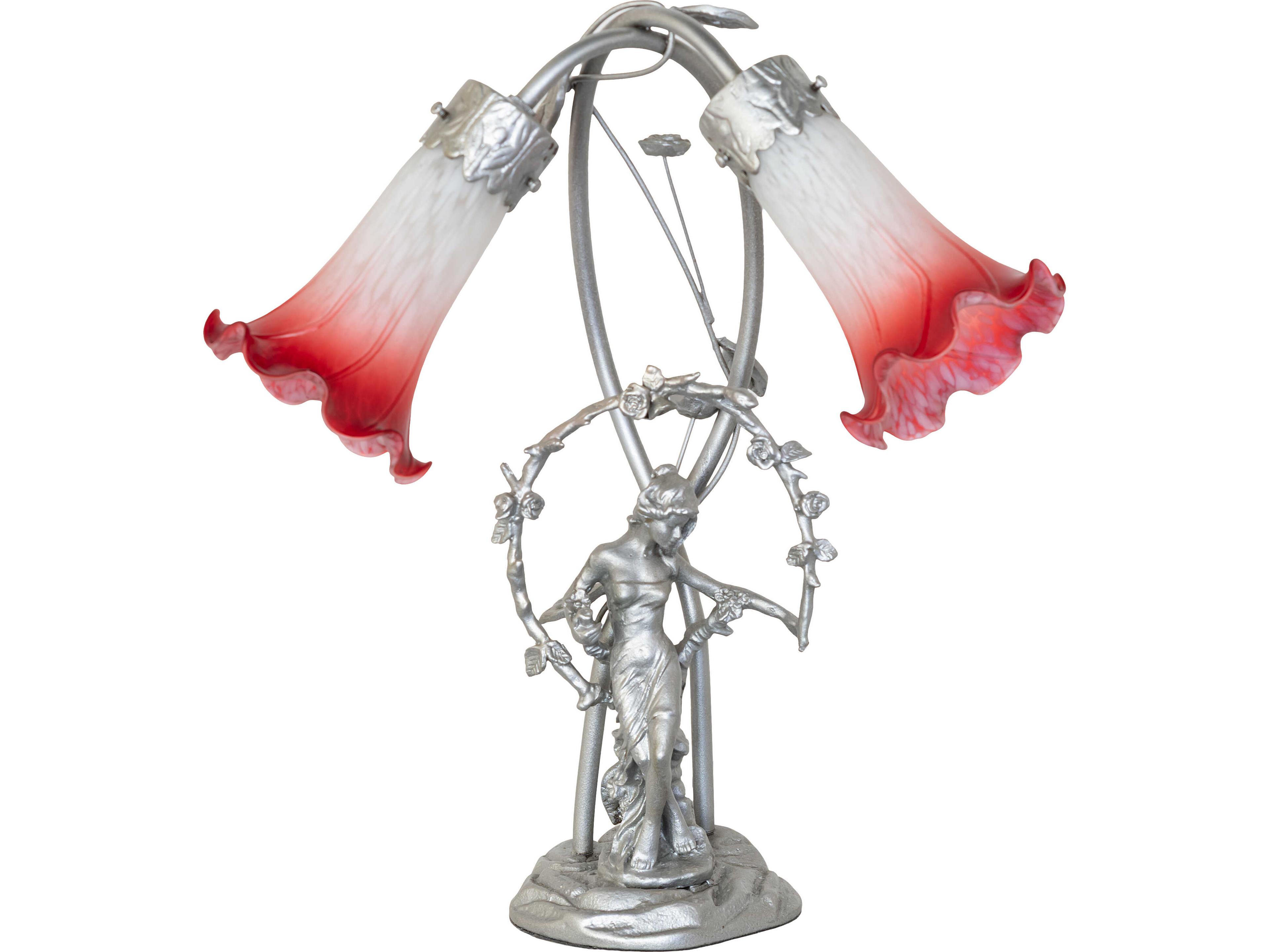 Meyda Pink/white Tiffany Pond Lily Pink/White Pink & White Glass Steel Traditional Table Lamp