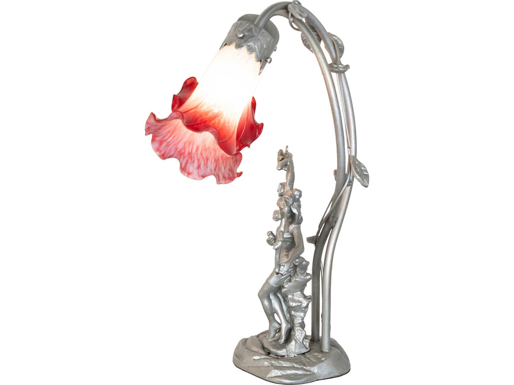 Meyda Pink/white Tiffany Pond Lily Pink/White Pink & White Glass Steel Traditional Table Lamp
