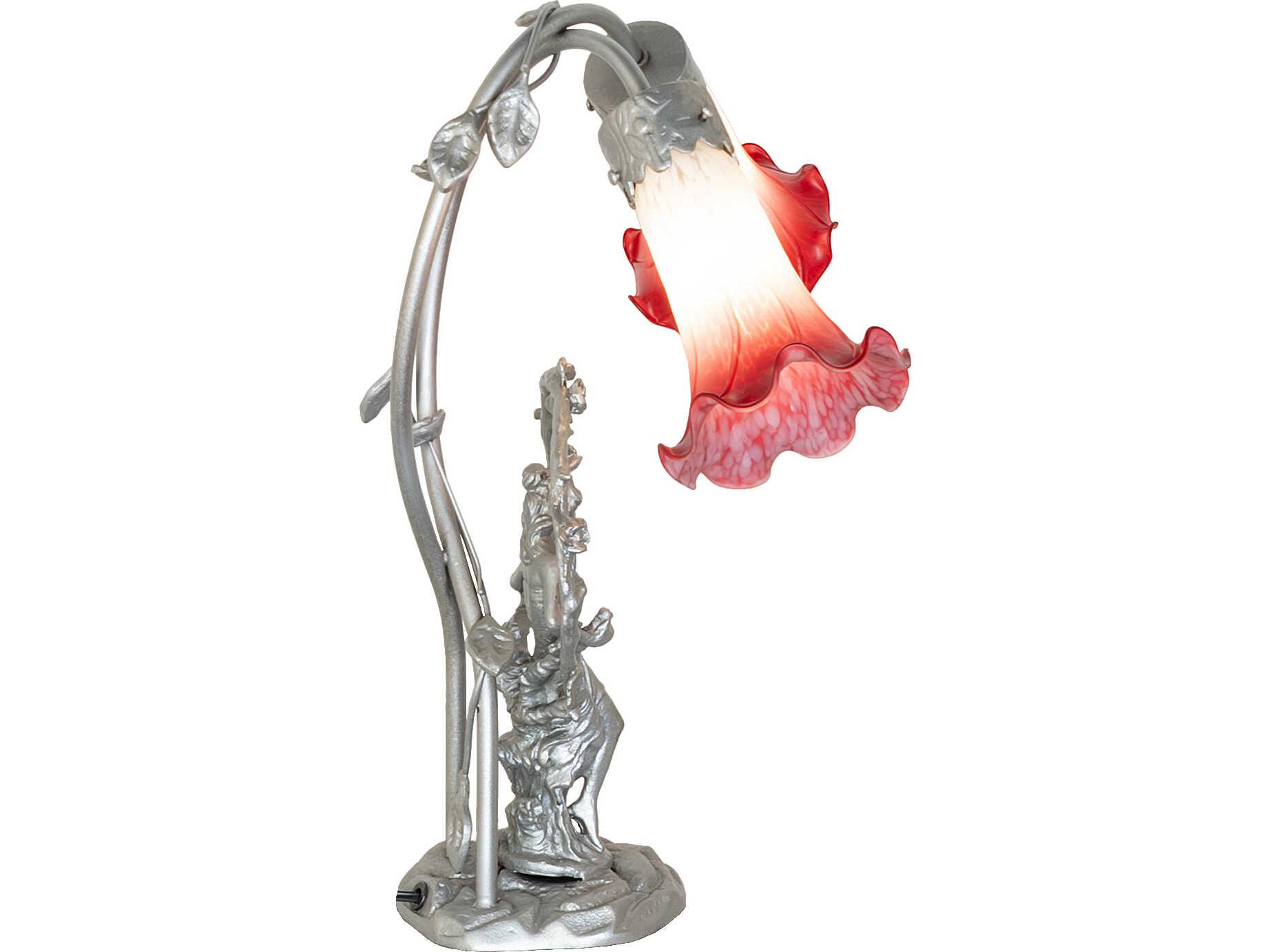 Meyda Pink/white Tiffany Pond Lily Pink/White Pink & White Glass Steel Traditional Table Lamp