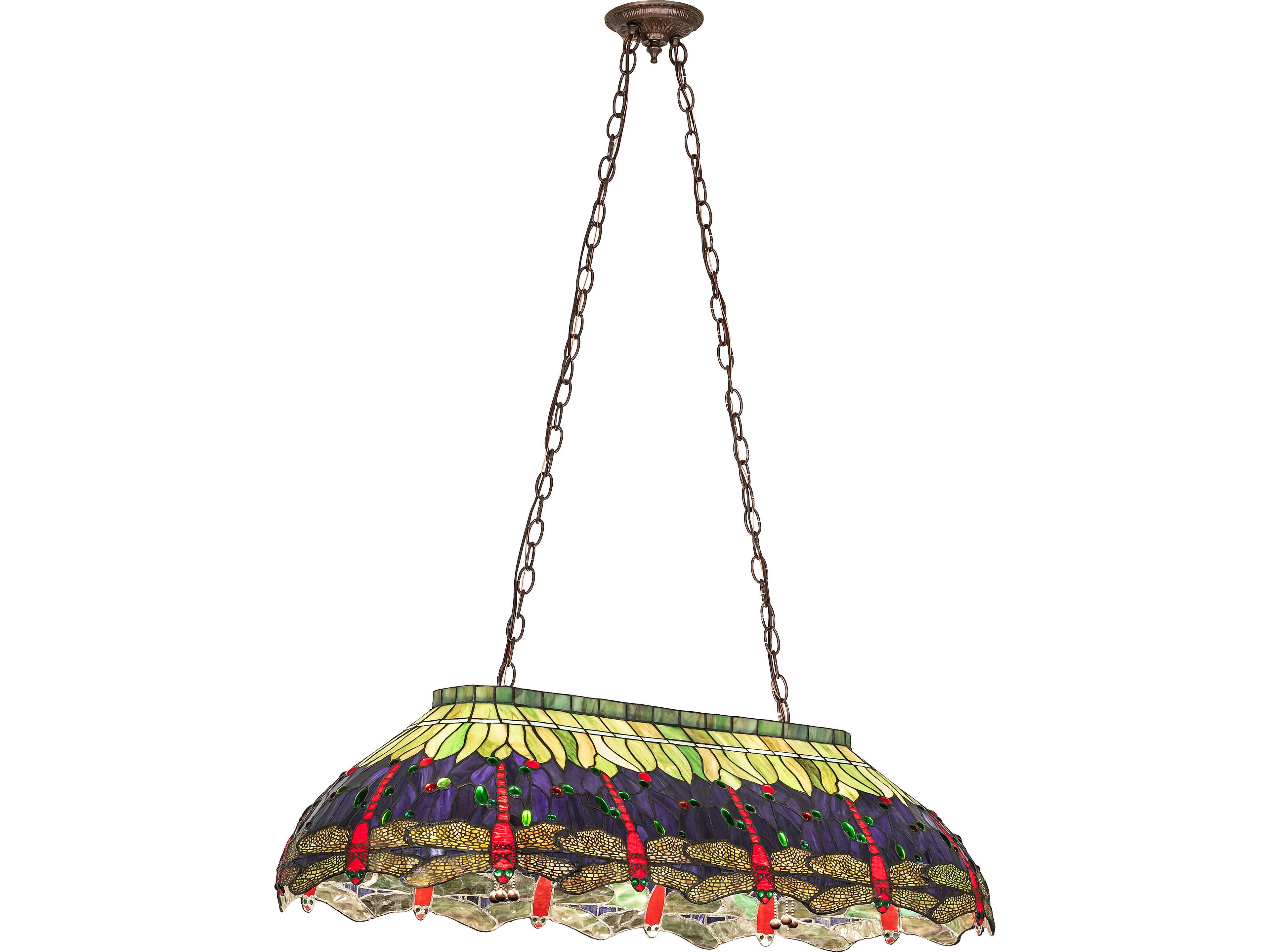 Meyda Tiffany Hanging Head Dragonfly 6-Light Stained Glass Bronze Linear Island Pendant